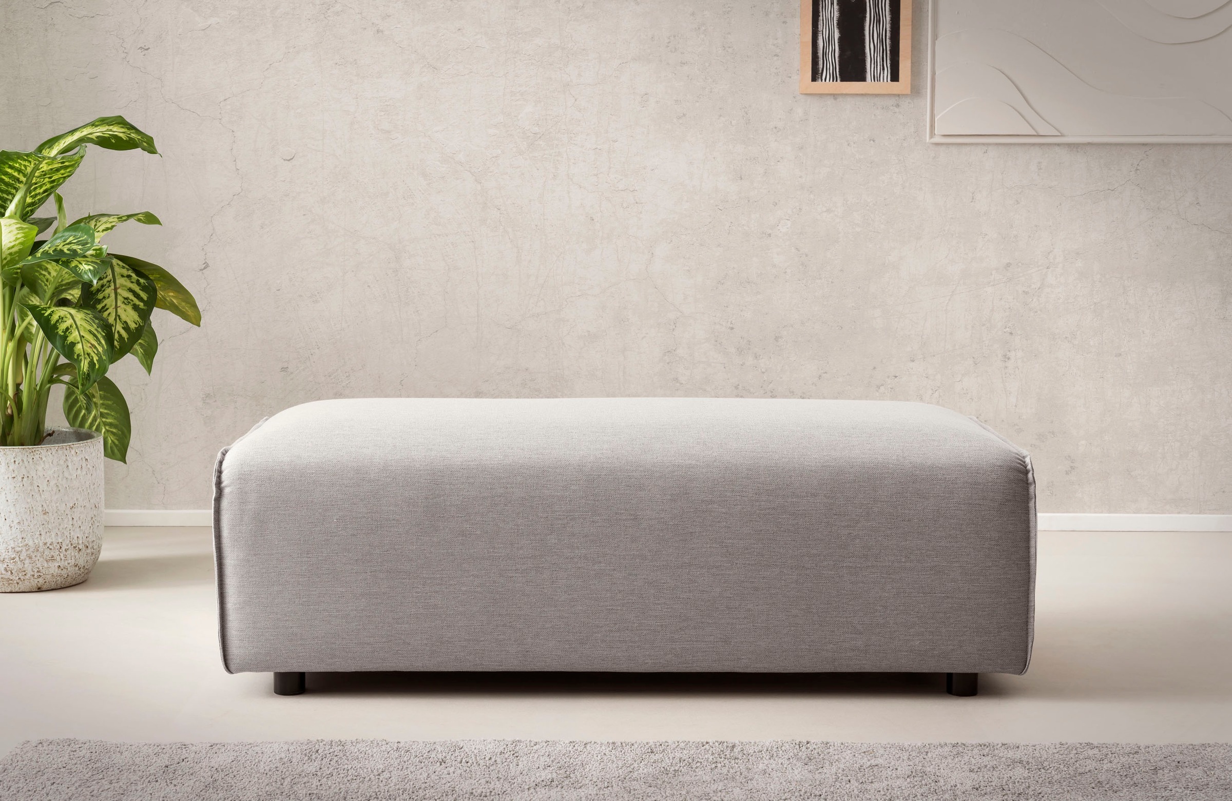 LeGer Home by Lena Gercke Hocker »PIARA, Polsterhocker mit Kedernaht, Cord, Leinenoptik o. Strukturstoff«, zur Serie PIARA, rechteckig, schwarze Füße, bequemer Sitzkomfort