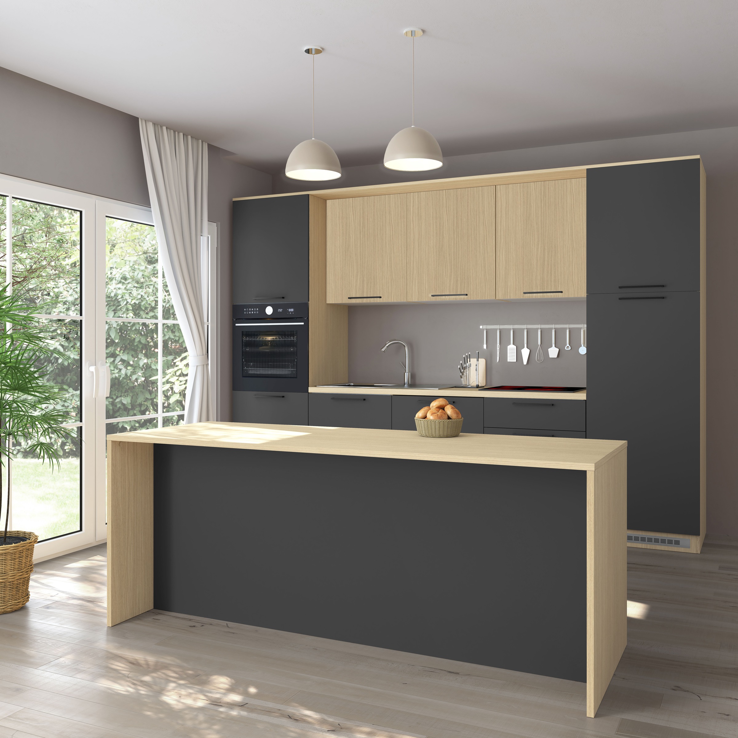 KOCHSTATION Kücheninsel »KS-Luna« Breite 225 cm, 4 Türen, 8 Innenfächer, 4 Essplätze, gedämpfte Türen