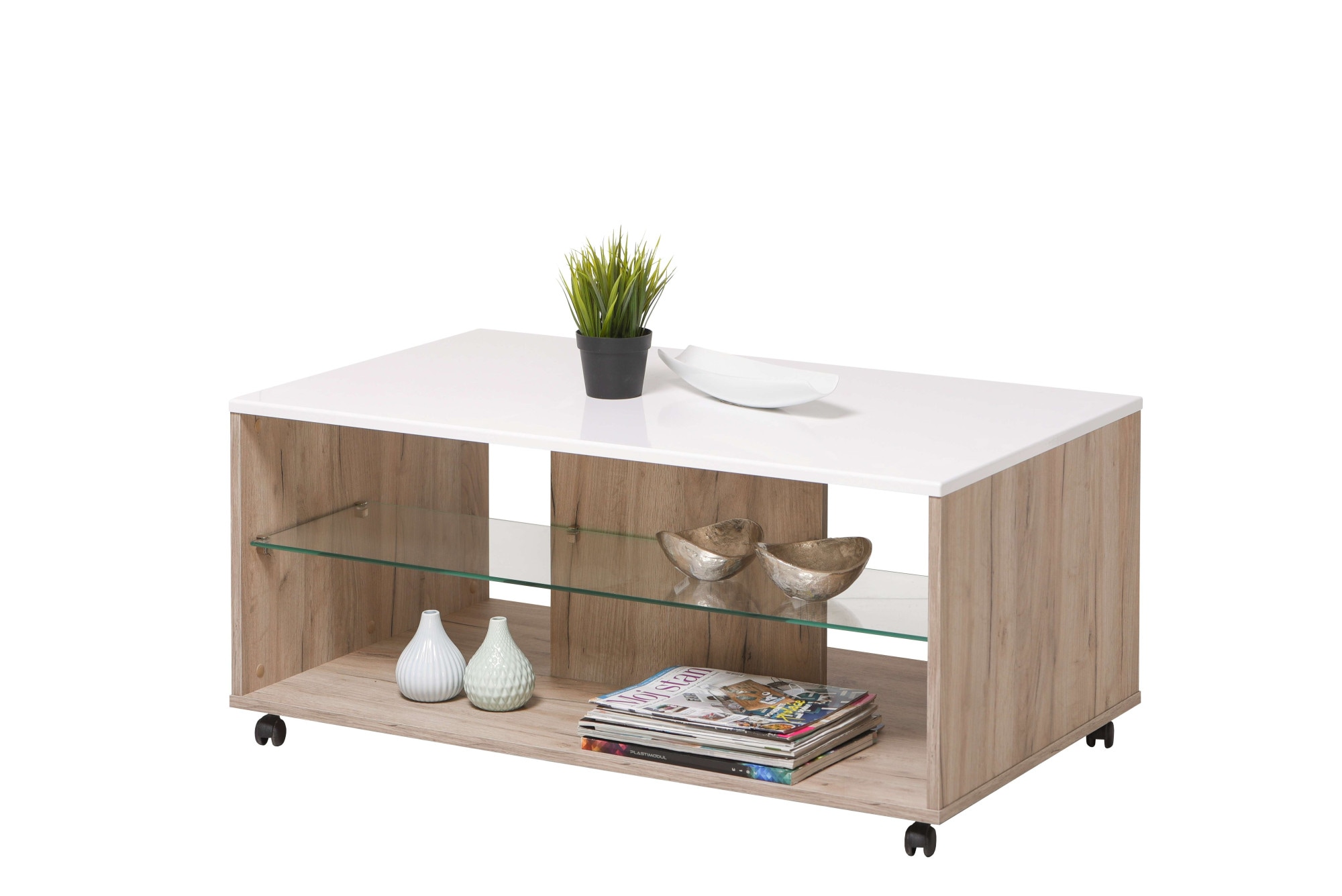 Home affaire Couchtisch »Bert Kaffetisch, 100 cm, in trendigen Farben, modern«, Hochglanzplatte, mit Rollen