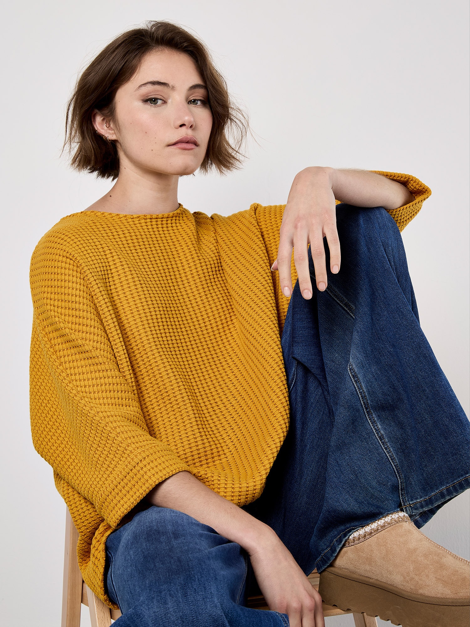 Apricot Fledermauspullover »Oversized-Pullover« in Waffeloptik