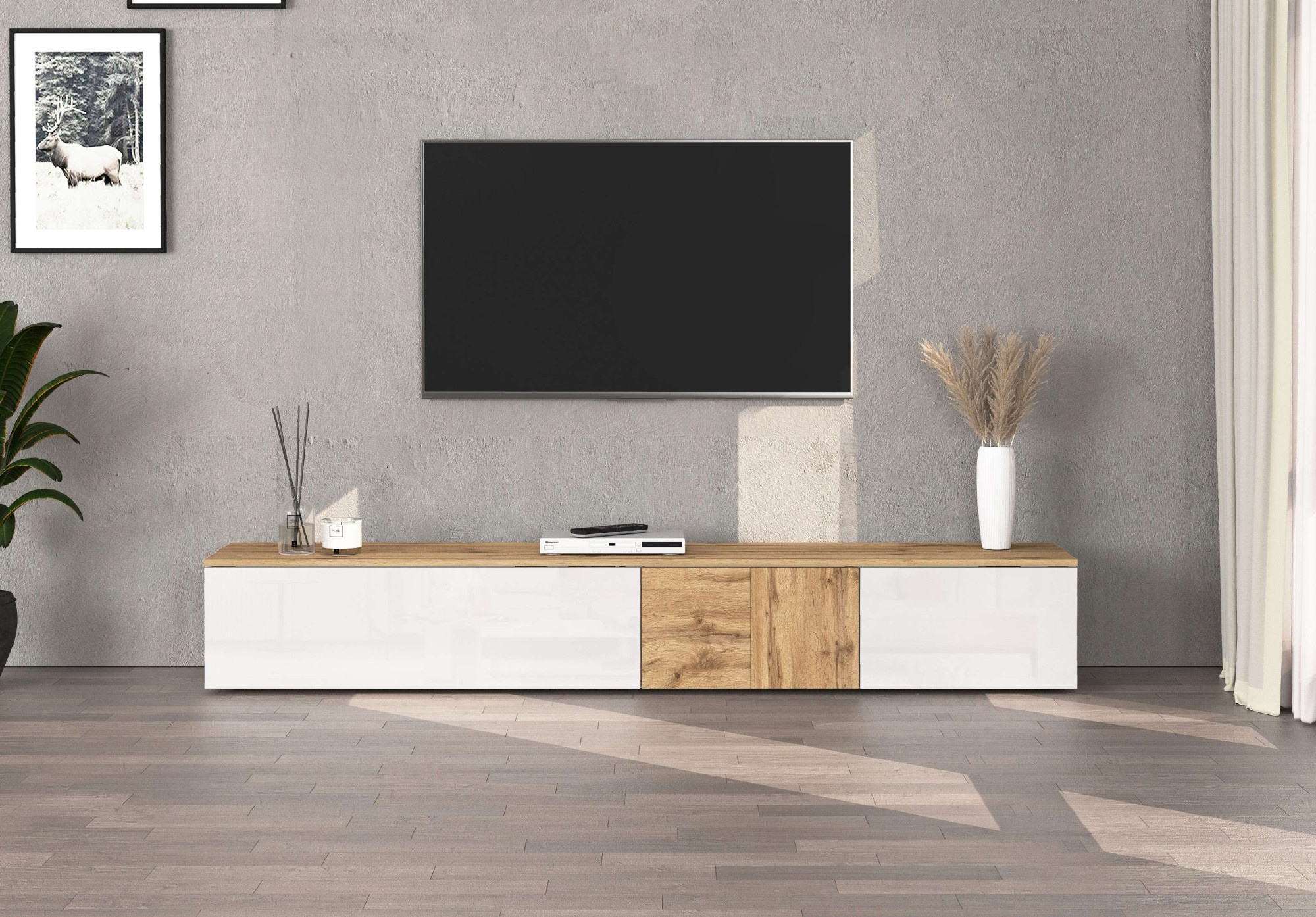 OTTO home Lowboard »ISEO, TV-Kommode,TV-Möbel,TV-Bank, 3 Fächer, Breite 200 cm« 1 Stk. tlg. stehend/hängend, 1 Klappe, 2 Türen Hochglanz lackiert, Made in Italy