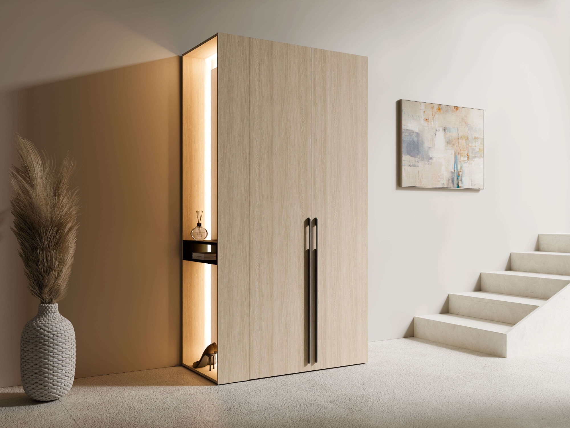 Home affaire Kleiderschrank »TRENTO Garderobe, Wäscheschrank mit großem Spiegel und LED-Beleuchtung«, mit Kleiderstange und Einlegeböden, Maße B/H/T: 111/208/58 cm