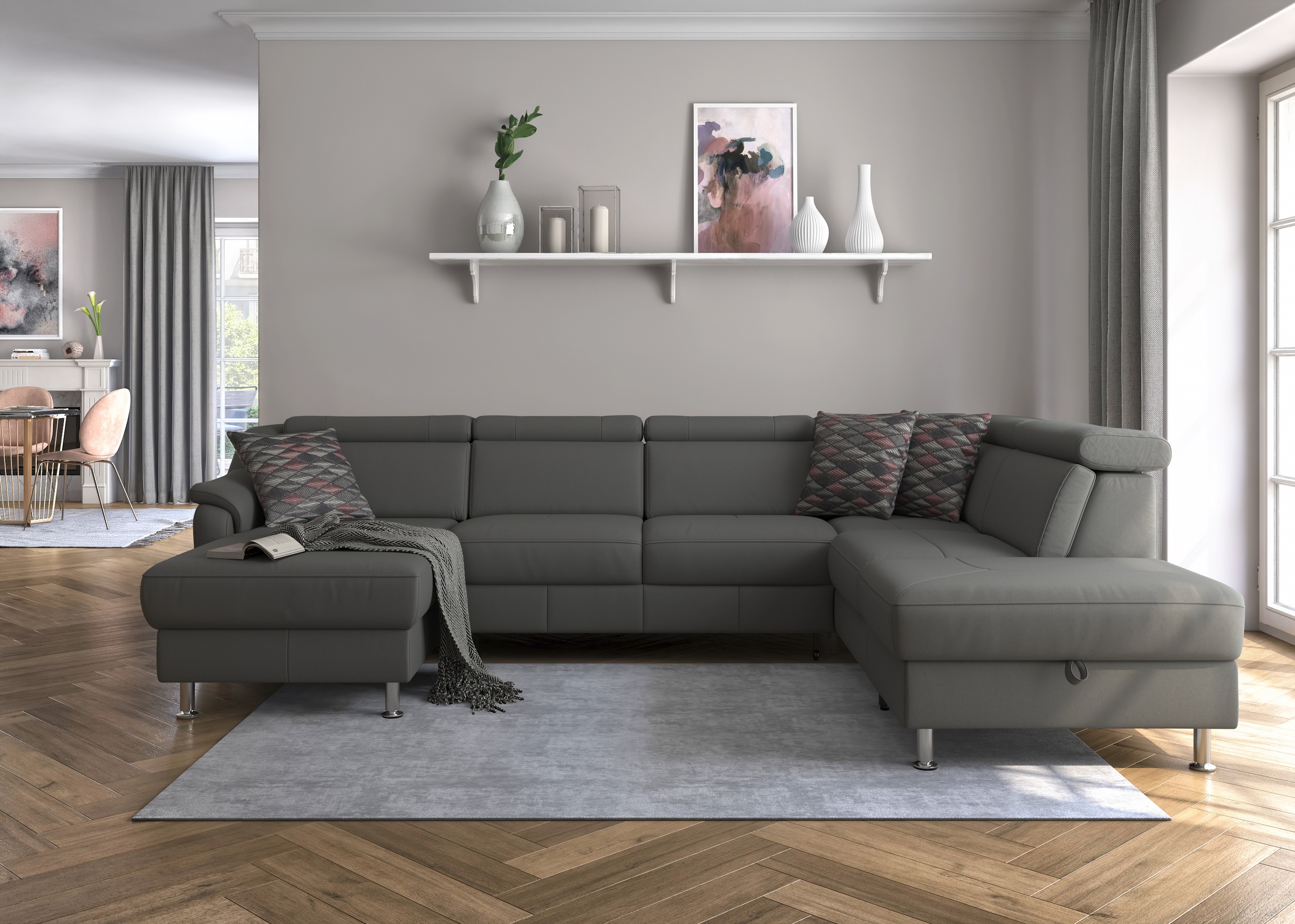 sit&more Wohnlandschaft »Freetown U-Form«, Kopfteilverstellung und Federkern, wahlweise mit Bettfunktion