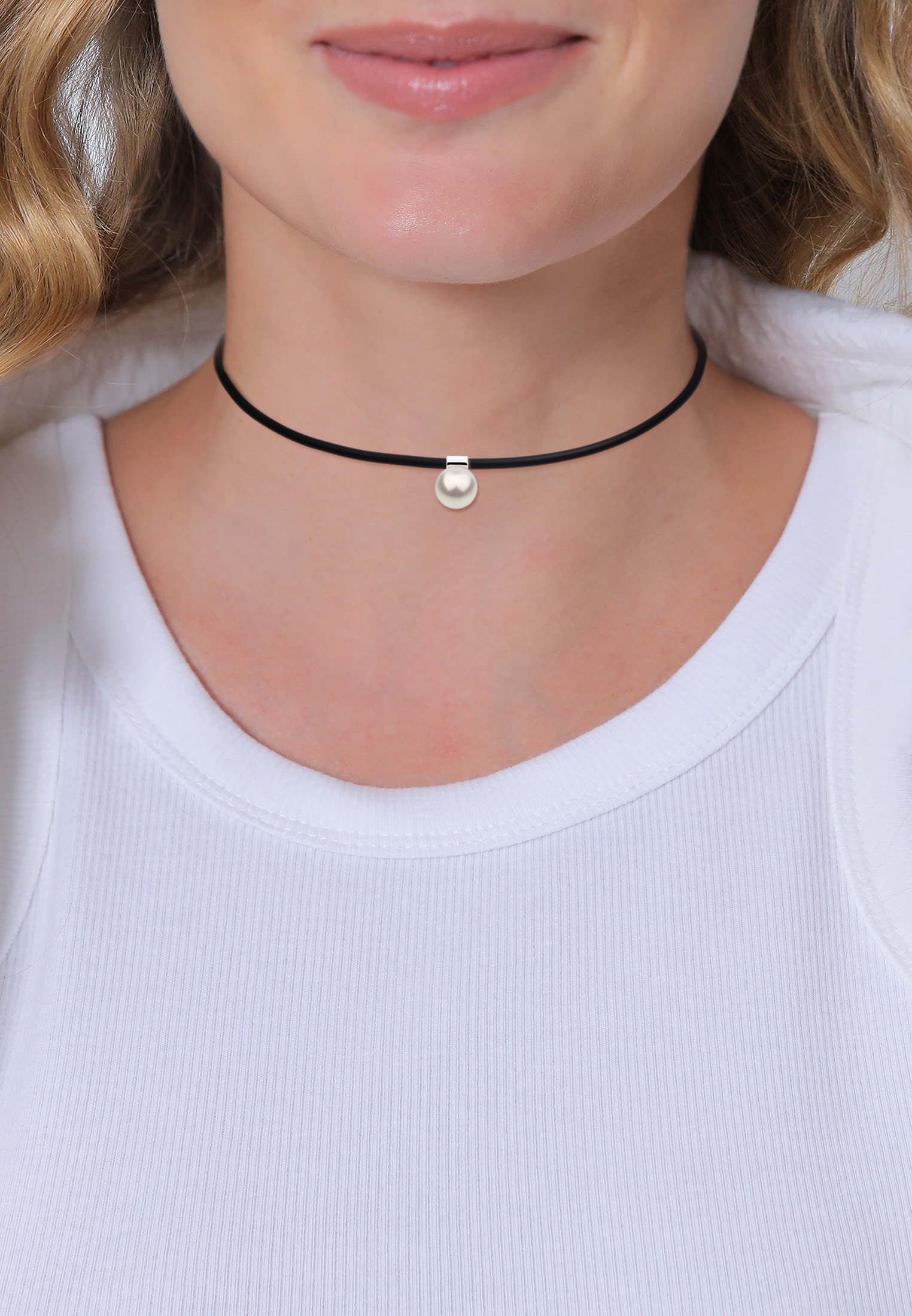 Nenalina Silberkette »Halskette Kautschuk Synthetische Perle 925 Silber«