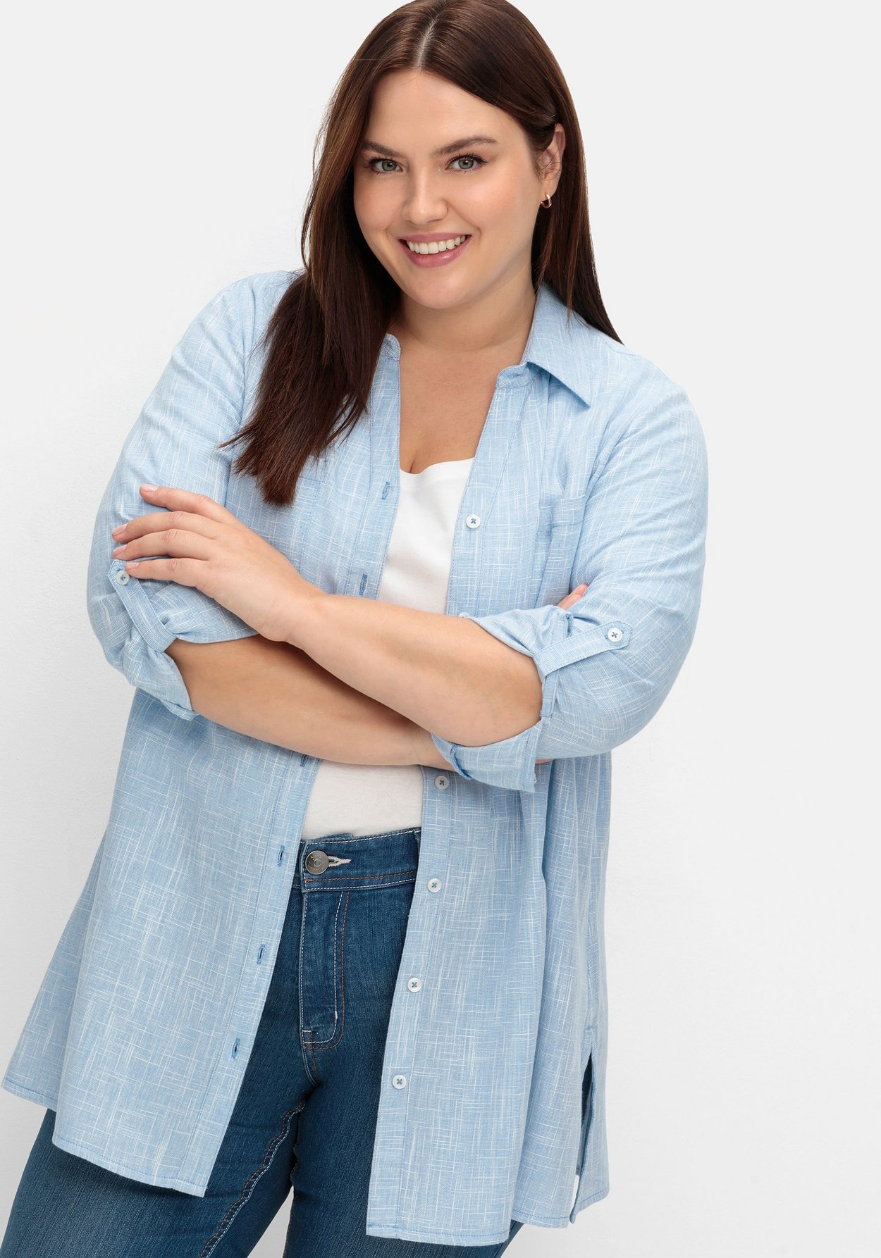 Sheego Hemdbluse »Bluse mit Krempelärmeln, in Leinenoptik«