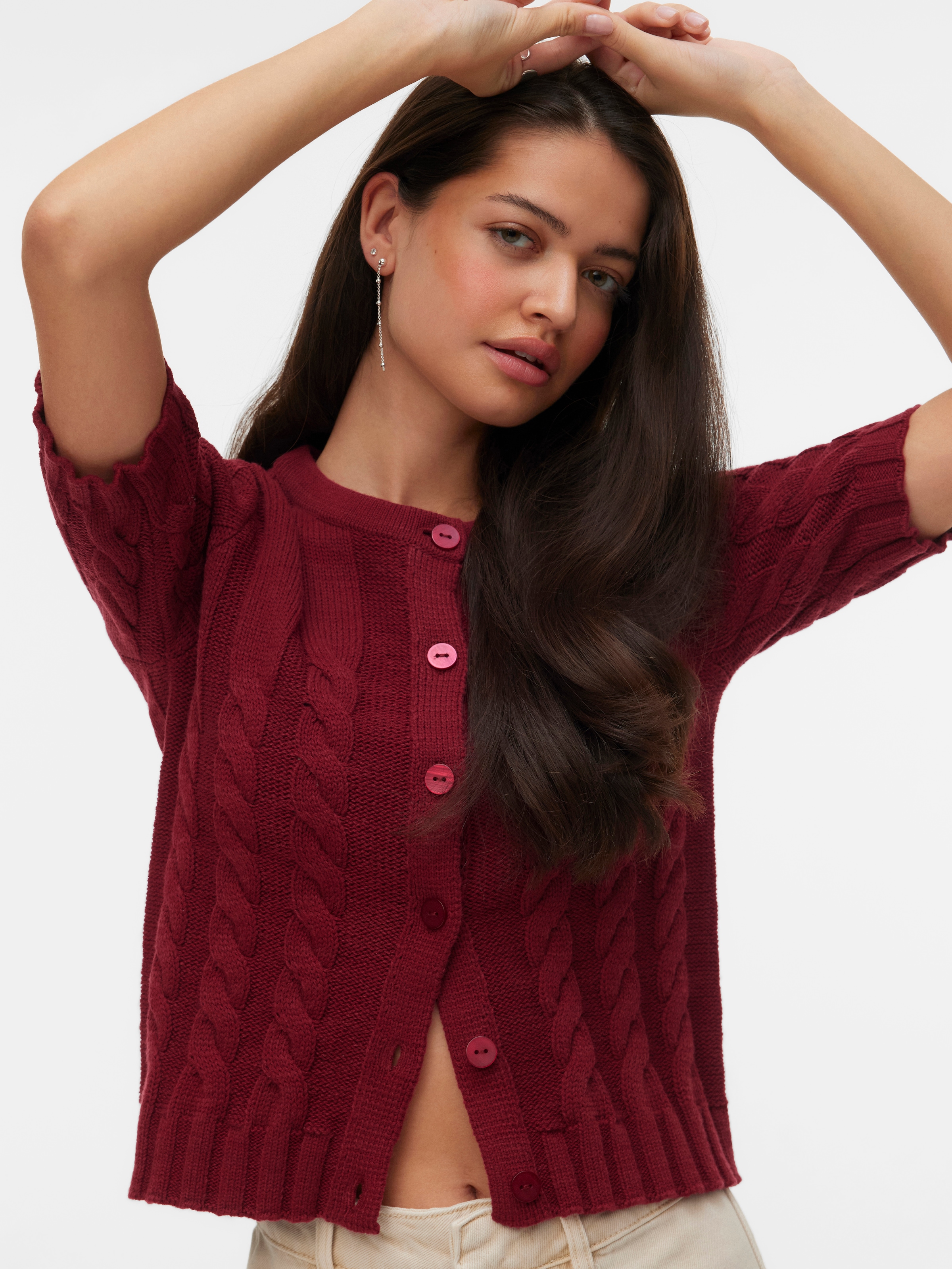 Vero Moda Strickjacke »VMORIANE 2-4 O-NECK CARDIGAN« Baumwollmischung, regular fit, Zopfstrickmuster