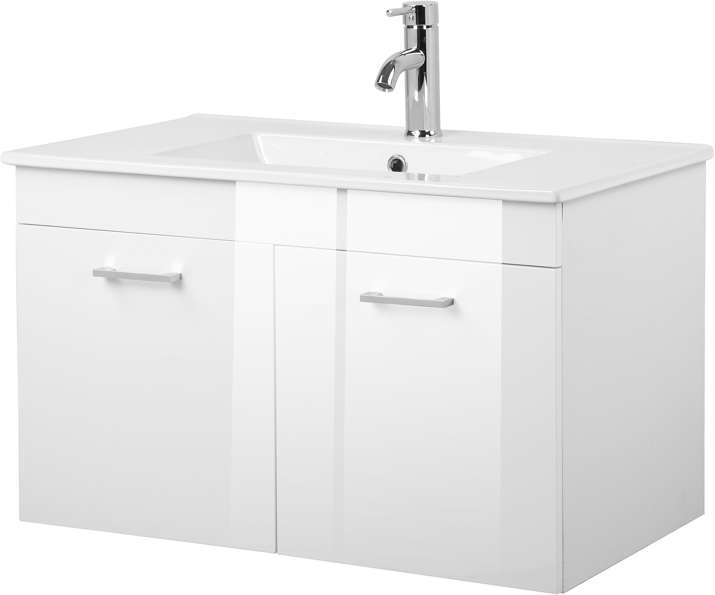 welltime Waschtisch "Florenz, Breite 60cm, 2 Tür, 2 Fächer, MDF-Front" Set, Waschtisch inklusive Waschbecken, Waschplatz mit 2 Türen,in verschiedenen Farben erhältlich, Badmöbel