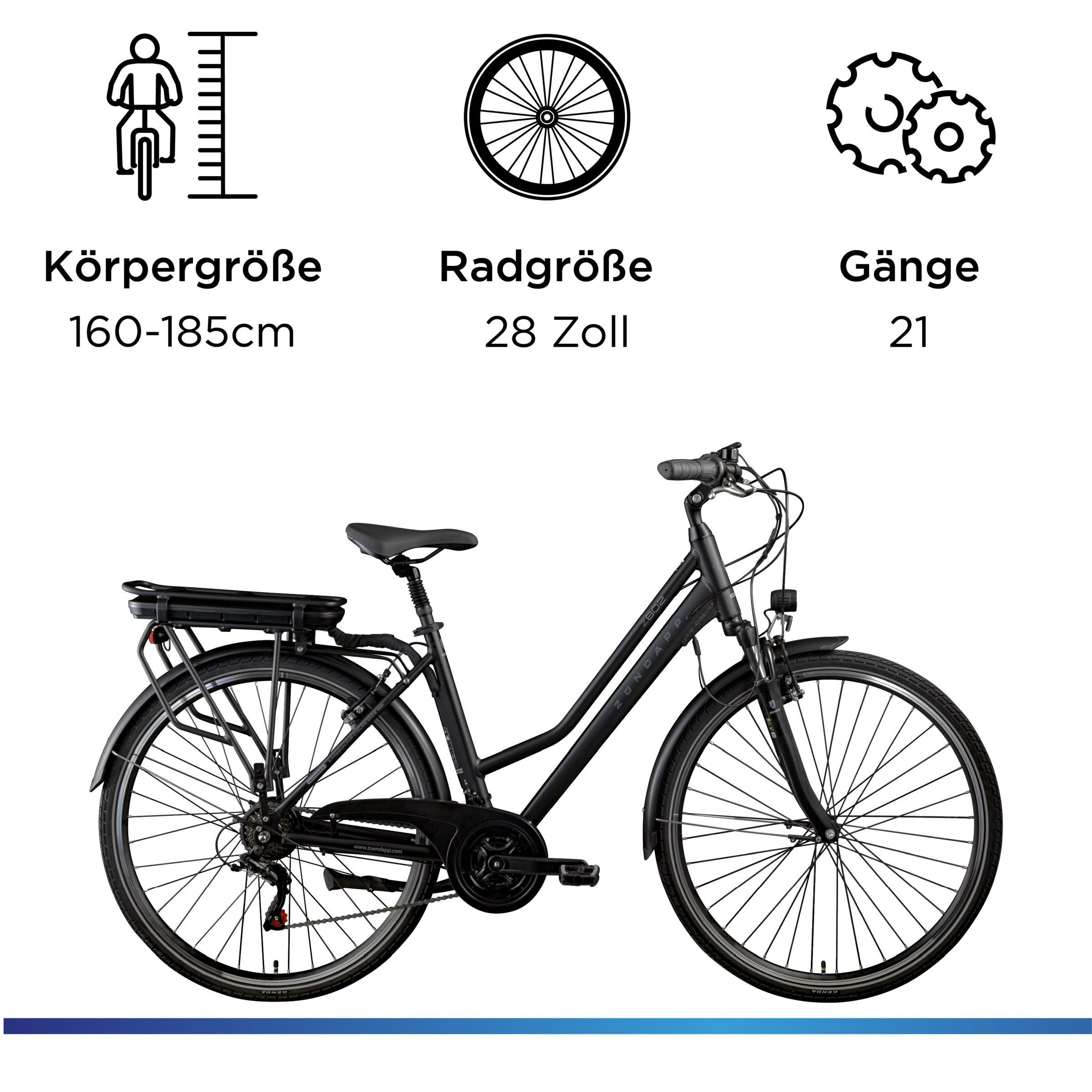 Zündapp »Z802 Damen« 21 Gang Shimano Altus RD-M310 Schaltwerk Kettenschaltung Heckmotor 250 W Pedelec, Elektrofahrrad für Damen
