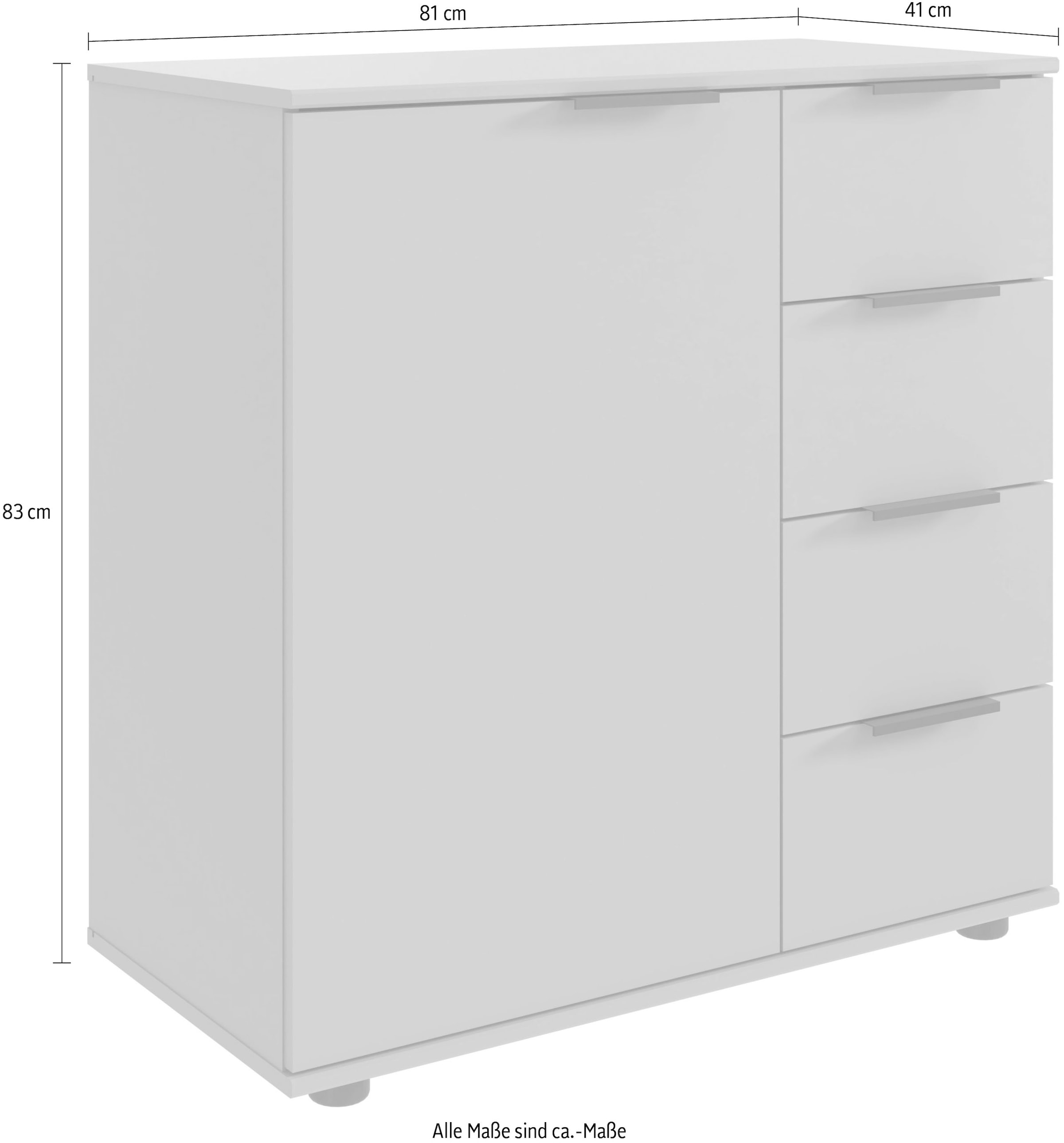 Wimex Kombikommode »Tilburg, 81x43x83cm, Made in Germany«, mit schwarzen Metallgriffen, Stauraum hinter 1 Tür und in 4 Schubladen
