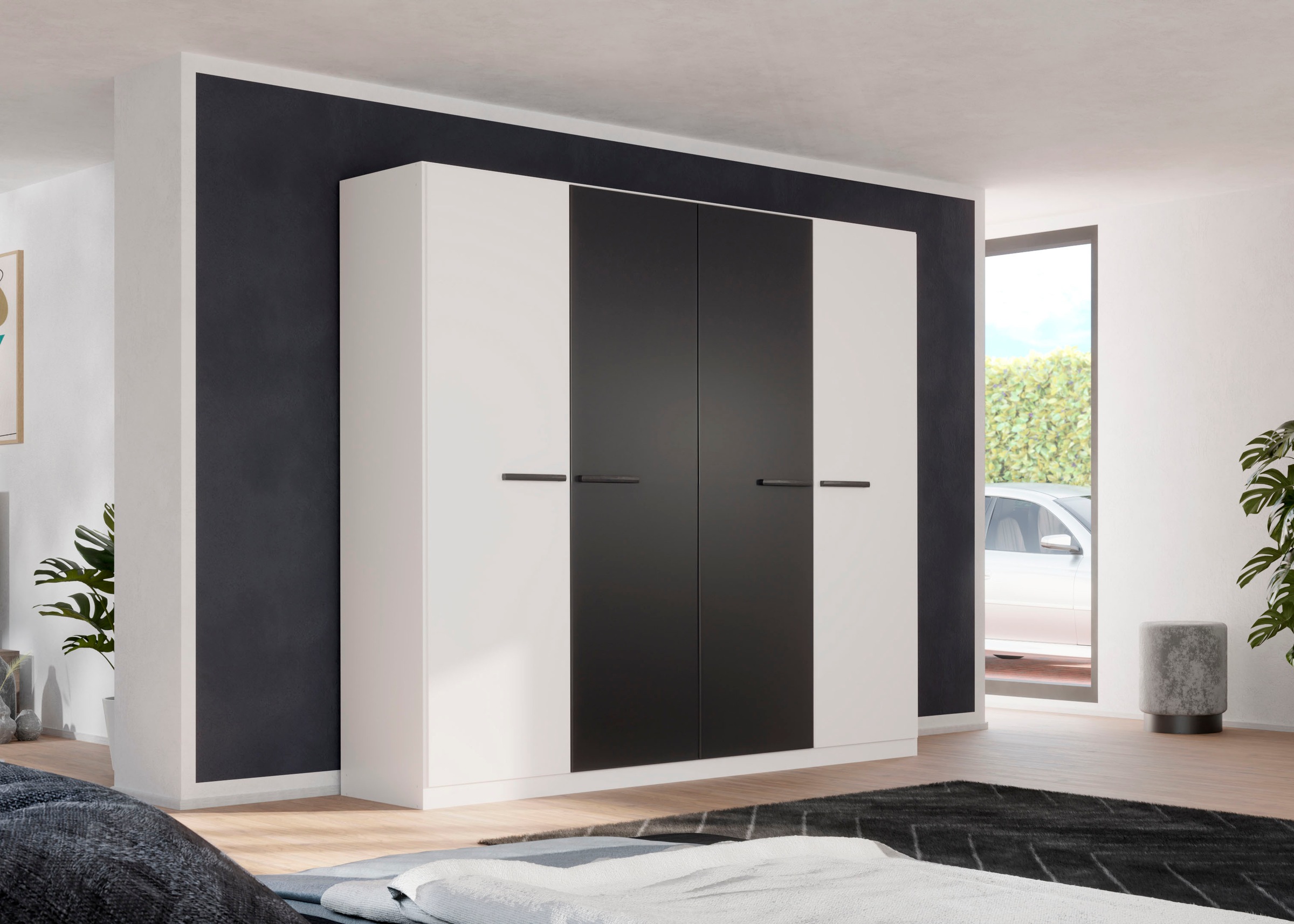 rauch Drehtürenschrank »Kleiderschrank Schrank Garderobe Garderobenschrank Stauraumwunder MODI«, optional mit Spiegel MADE IN GERMANY