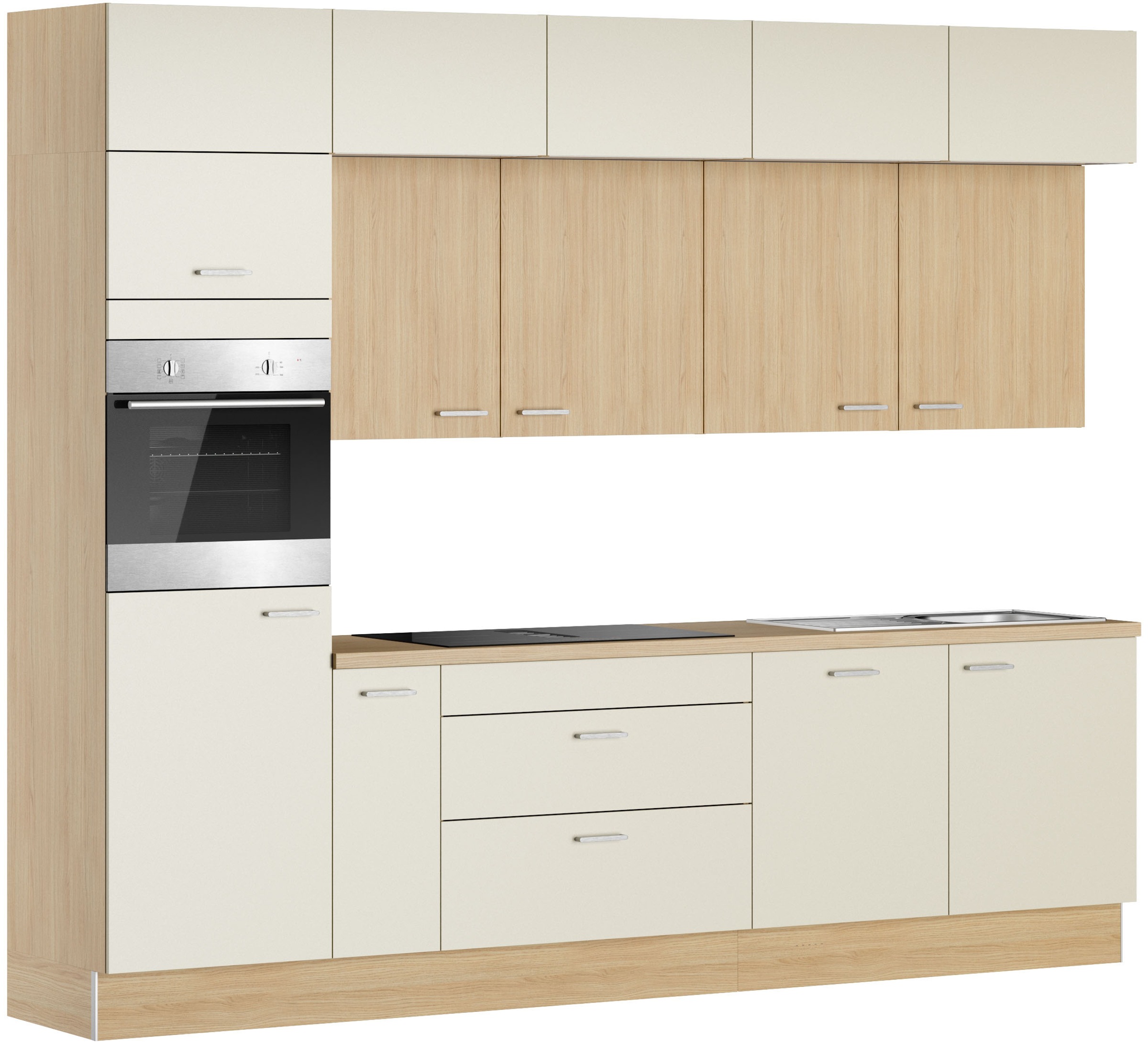 KOCHSTATION Küchenzeile »KS-Lucy wahlweise mit Induktionskochfeld mit integriertem Dunstabzug« Breite 300 cm, Soft-Close, inkl. Zubehör, wahlweise mit E-Geräten