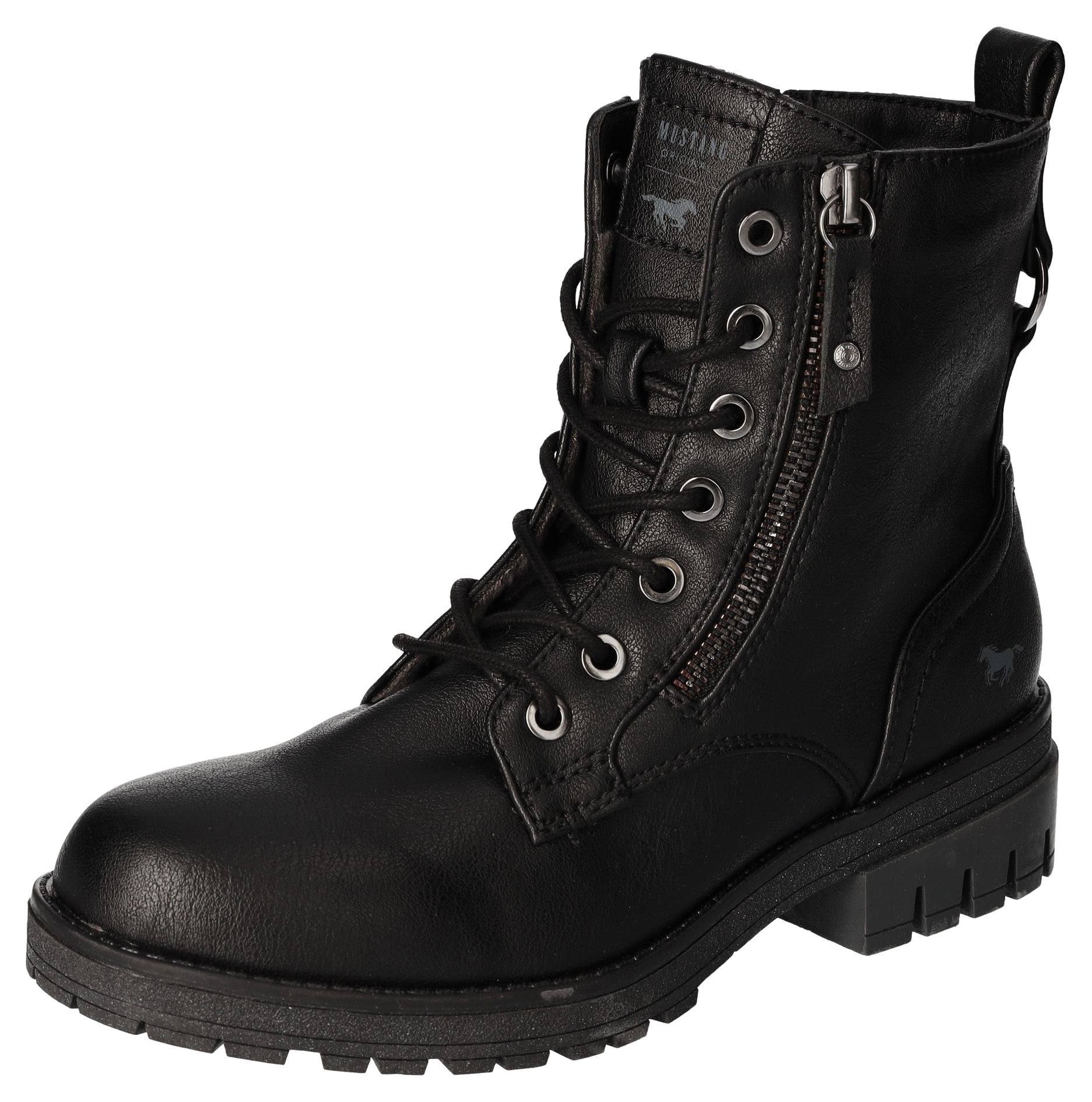Mustang Shoes Schnürboots, Schnürstiefelette, Blockabsatz, mit Reißverschluss