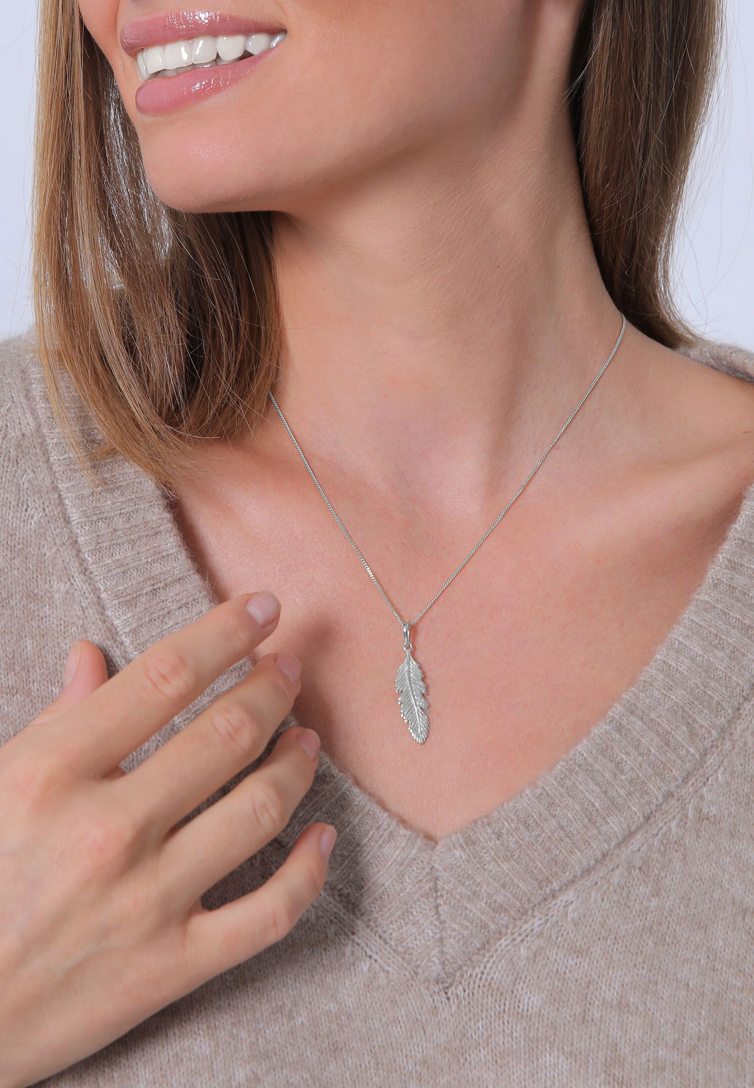 Elli Kette mit Anhänger »Halskette mit Feder Anhänger aus 925 Sterling Silber«