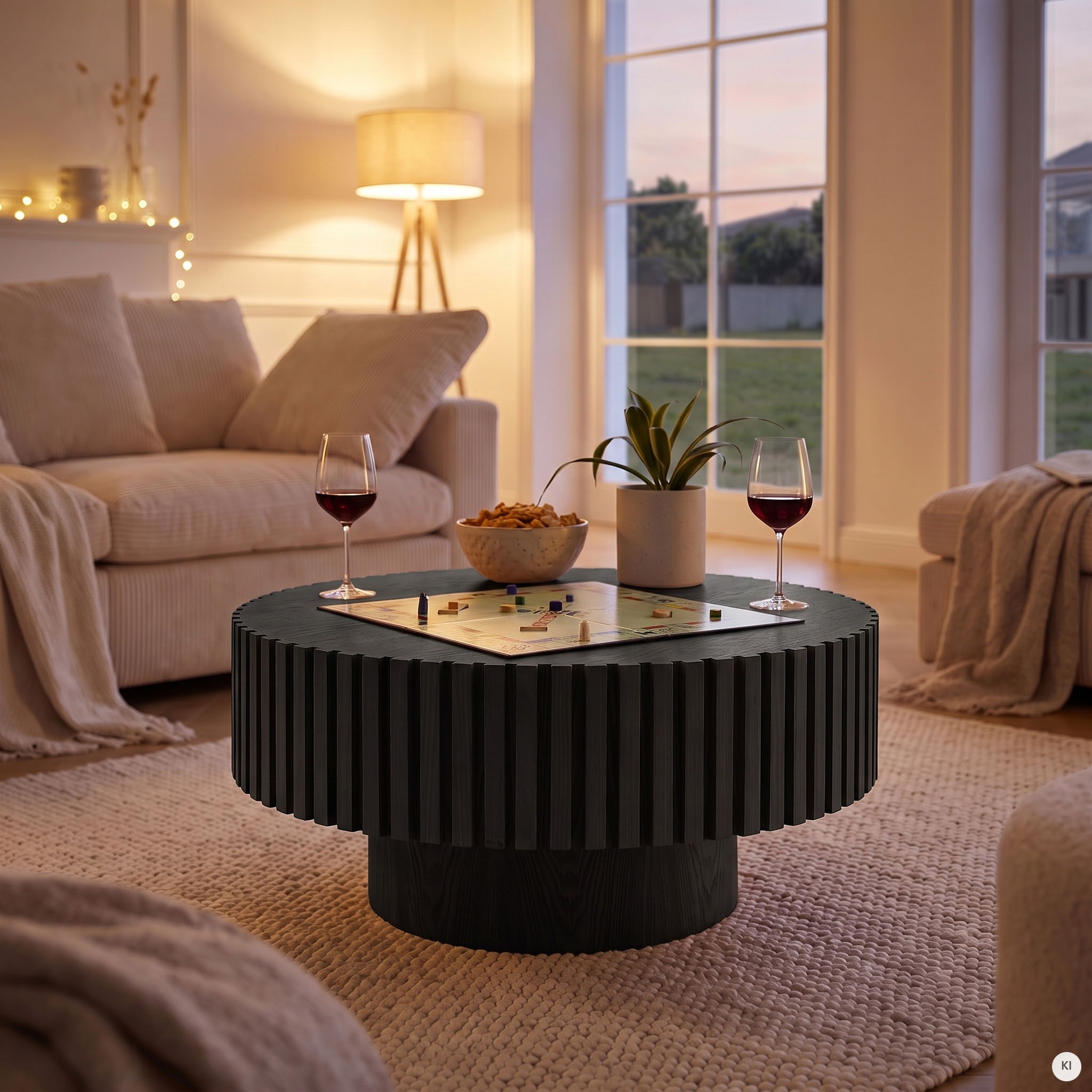 SalesFever Couchtisch »rund mit Massivholz-Lamellen Ø 80 cm« 1 Stk. tlg. Moderner Holztisch fürs Wohnzimmer mit Echtholzfurnier