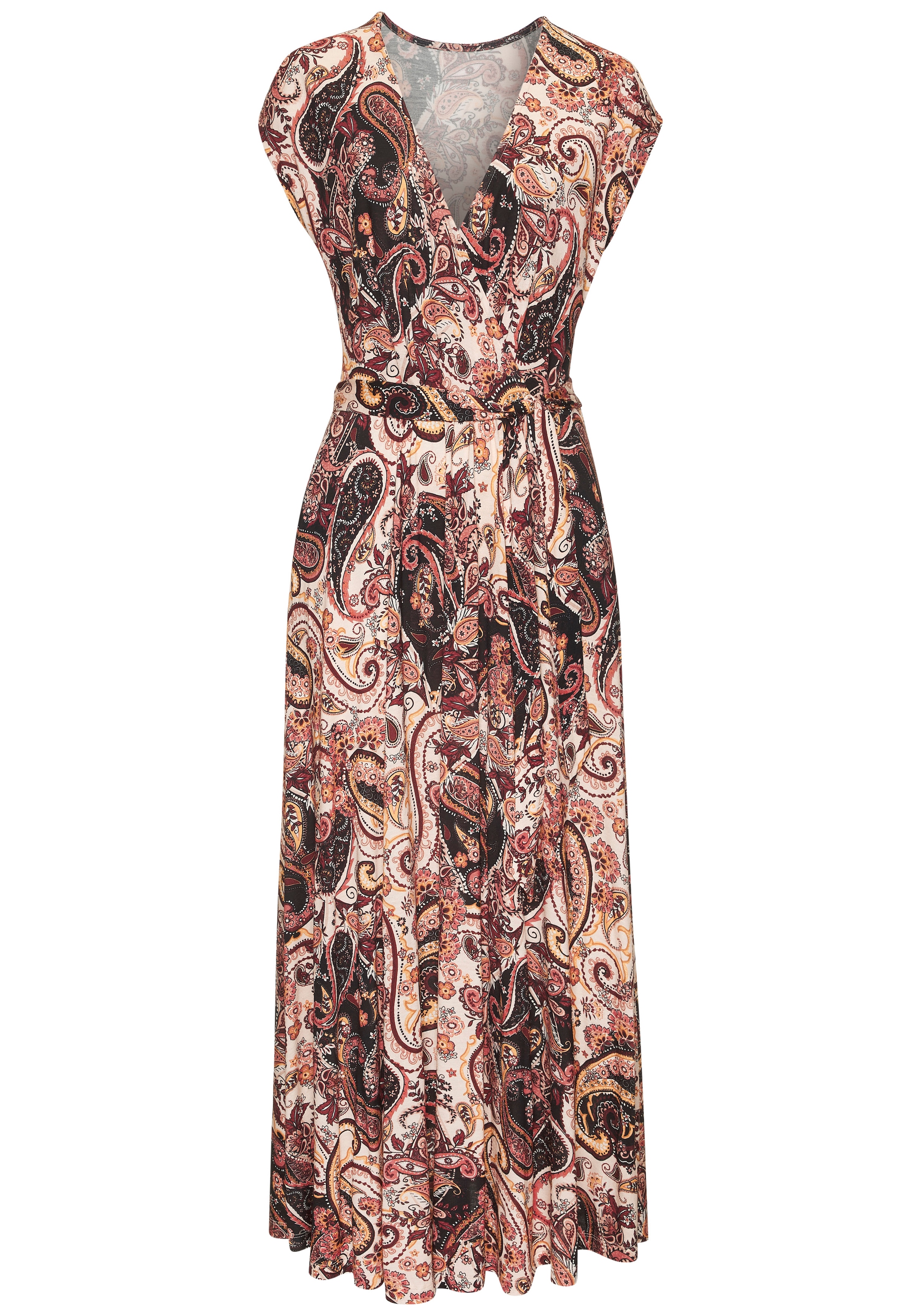 Vivance Maxikleid mit Bindegürtel,  Eingrifftaschen mit Alloverdruck, Sommerkleid mit Taschen, Strandkleid