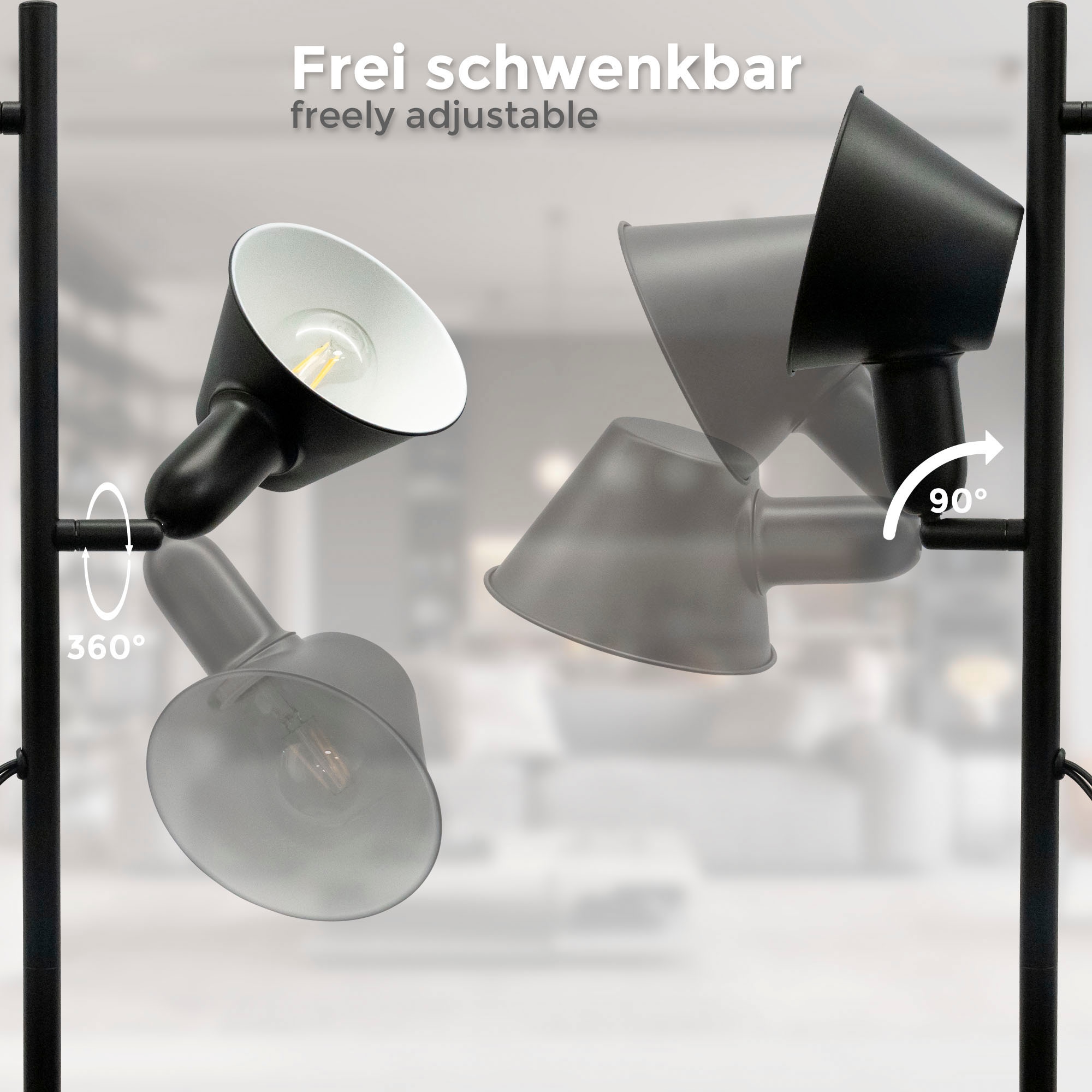 Stehlampe Metall, H: Schwarz, »BK_ST1556 flammig-flammig, B.K.Licht 2 142,5cm | Jahren Design-Stehlampe, Doppel-Kippschalter«, kaufen E27-Fassung, mit 2x XXL 3 online Garantie inkl.