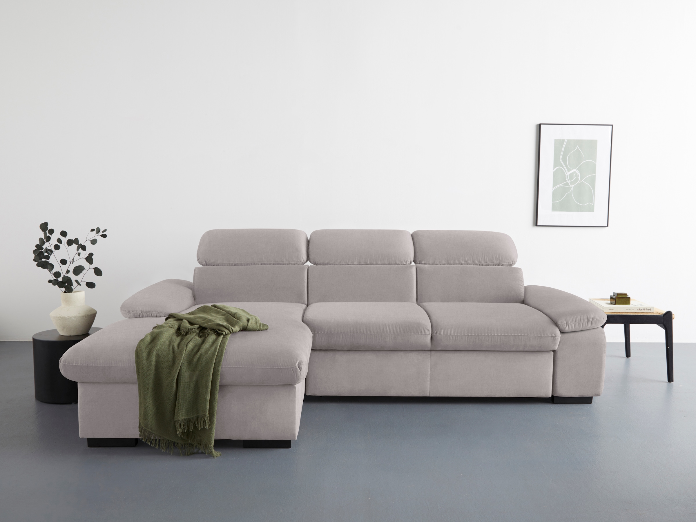 COTTA Ecksofa »Lola L-Form«, (Set, mit Hocker), mit Hocker & Kopfteilfunktion, wahlw. Bett- und Armteilfunktion