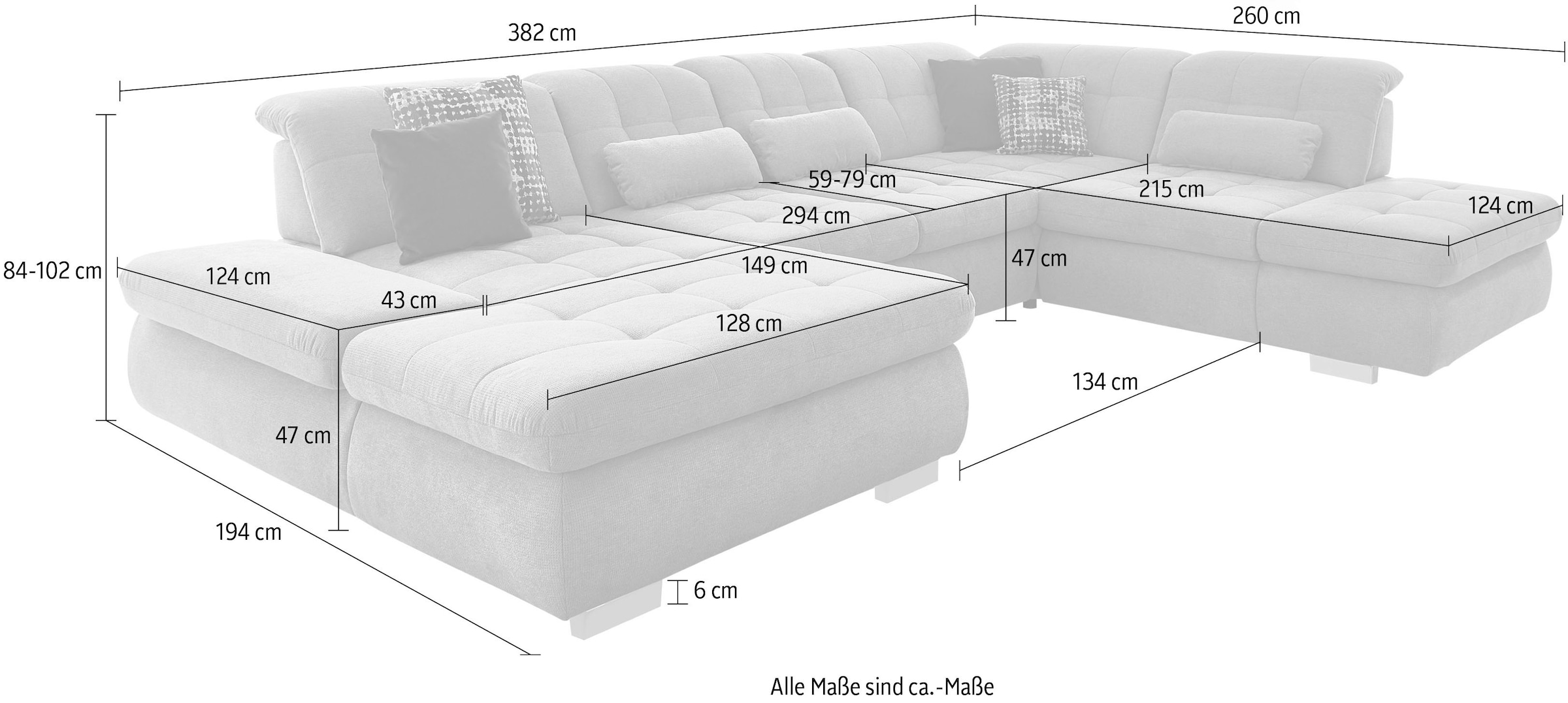 Die PlanBar Wohnlandschaft »MP-IN17004 U-Form, Breite 382 cm« Federkern-Polsterung, wahlweise mit Funktionen