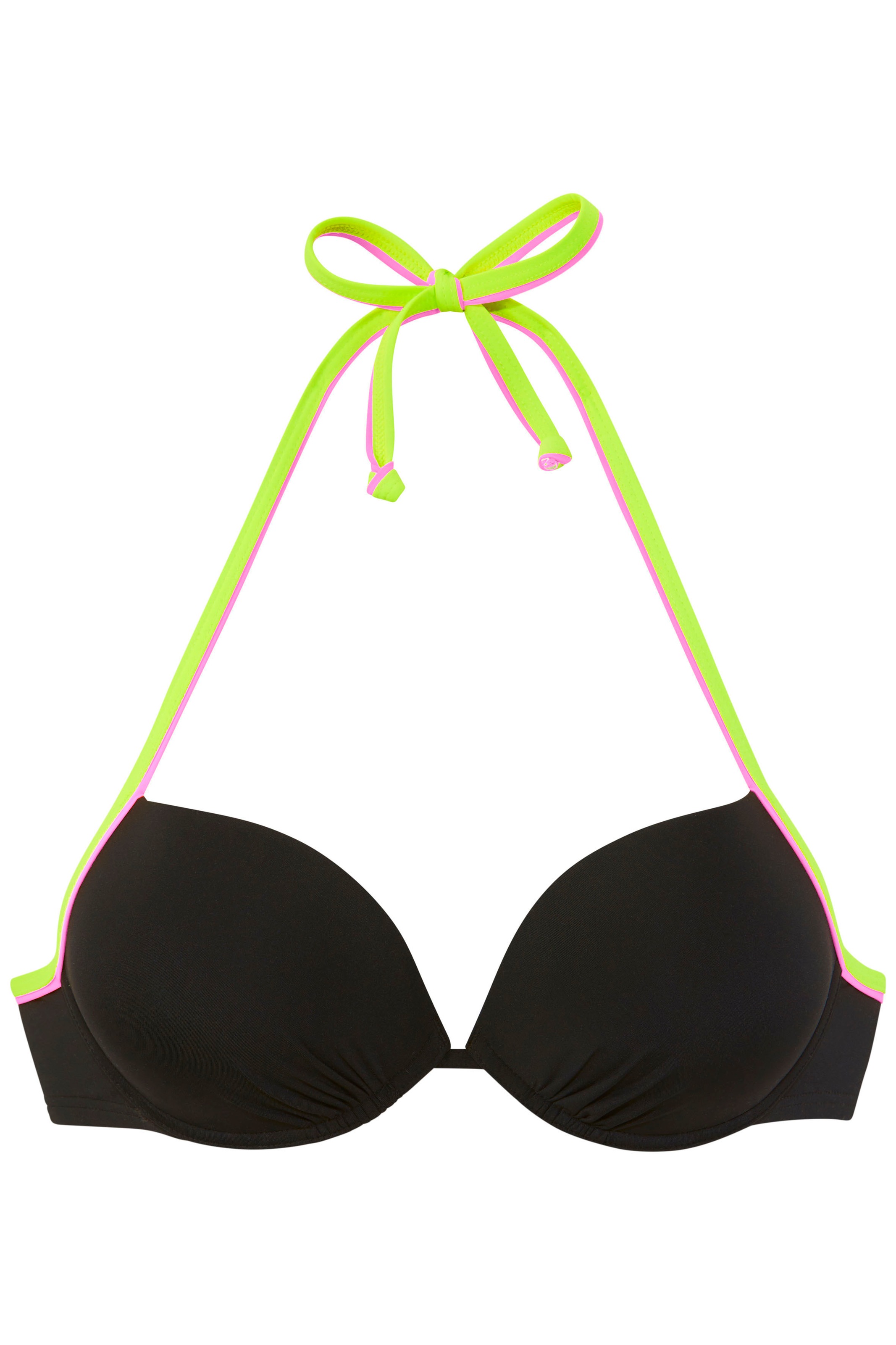 Buffalo, Damen, Push-Up-Bikini-Top »Pop« Mit kontrastfarbigen Trägern, schwarz, Cup C, 38 - Cup C, schwarz, Kontrastfarbene Neon Details