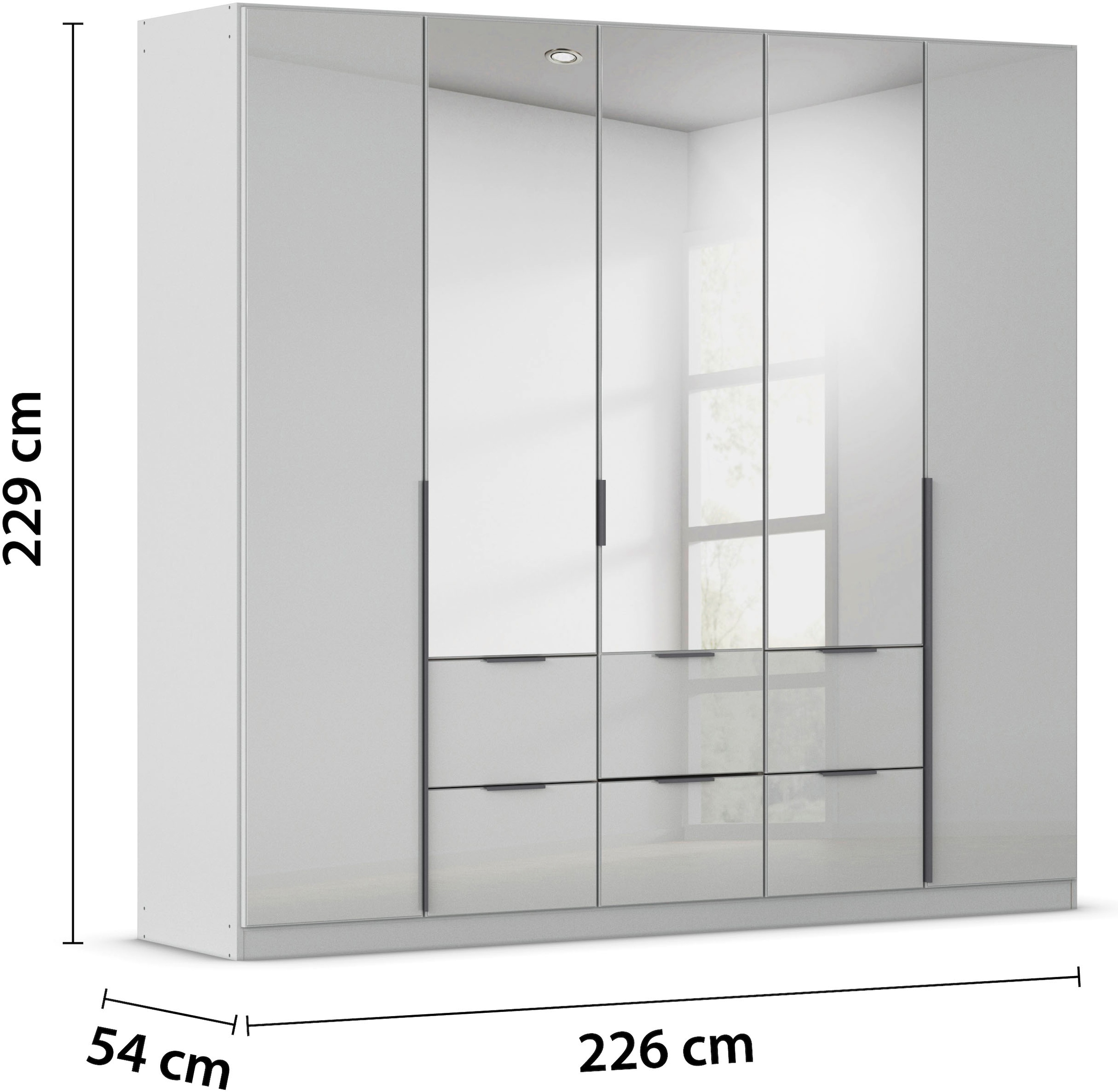 rauch Drehtürenschrank »Kleiderschrank Kleiderschränke Schrank Garderobe AGORDO mit Glasfront«, (in zwei Griff-Farben mit Glasfront), mit Außenschubkästen, in 6 Breiten und 2 Höhen MADE IN GERMANY
