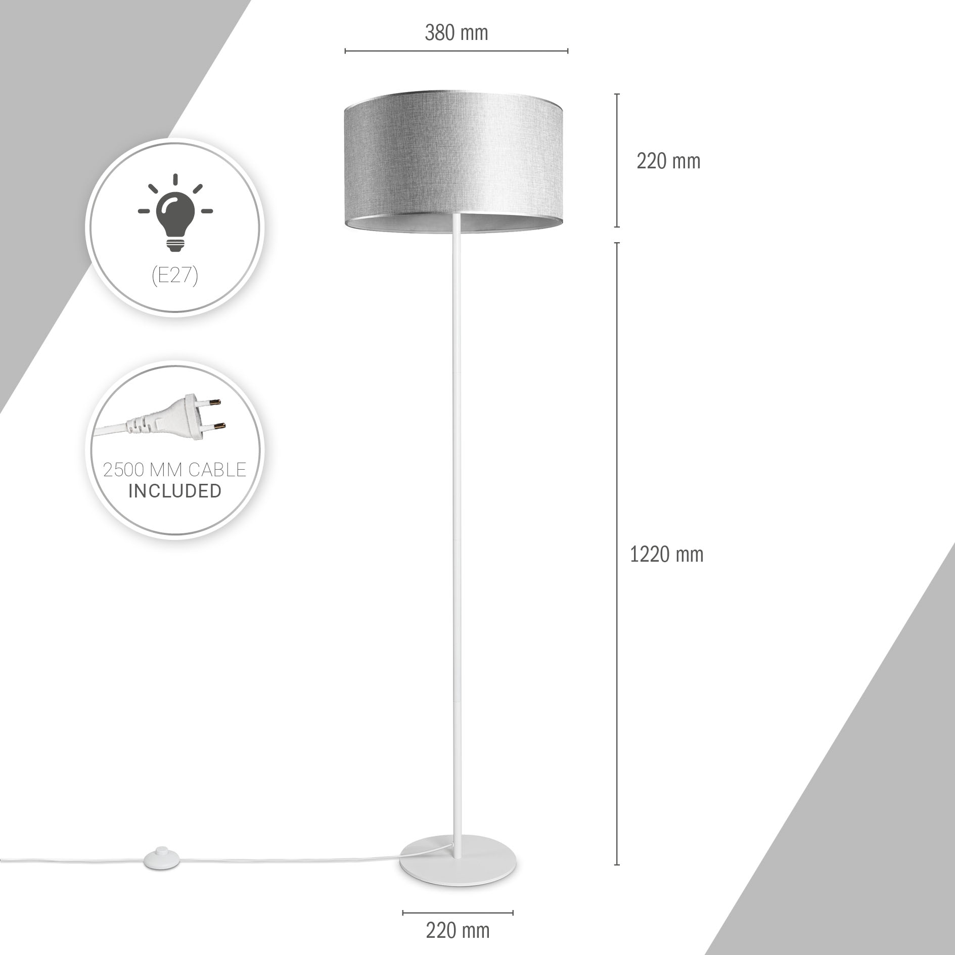 Paco Home Stehlampe Leselampe Skandi COLOR«, kaufen Büro online Jahren XXL Stehlampe Garantie 3 Lampenschirm | mit E27 UNI Wohnzimmer Stoff »LUCA CANVAS