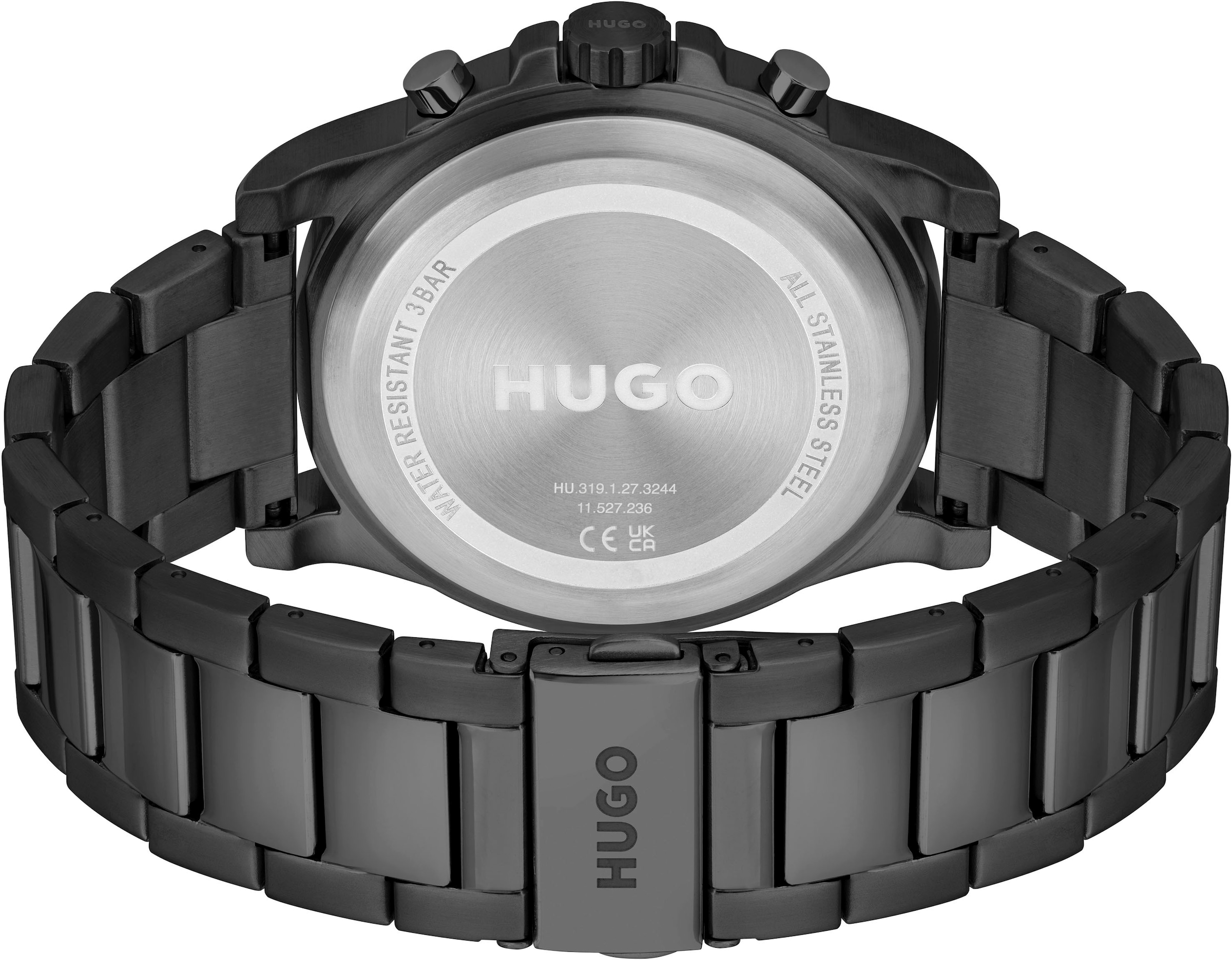 HUGO Multifunktionsuhr »#IMPRESS - FOR HIM«, Quarzuhr, Armbanduhr, Herrenuhr, Datum, Edelstahlarmband