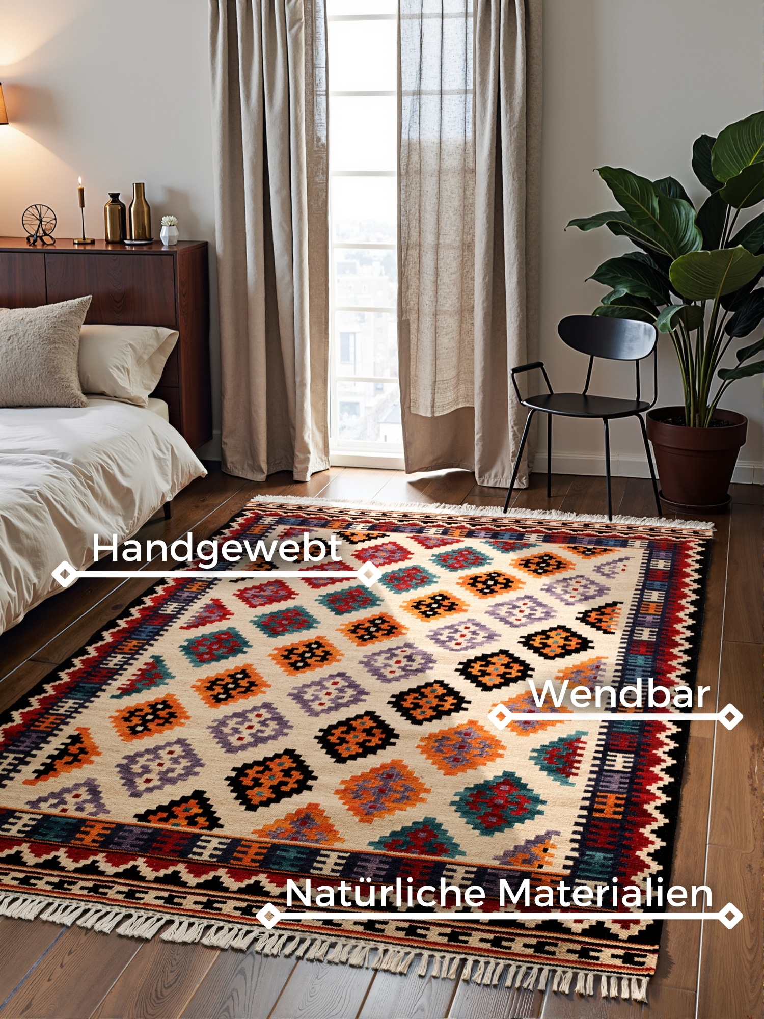 HANSE Home Teppich »Kelim Kian«, rechteckig, 3 mm Höhe, Wolle, Baumwolle, Natur, Handgewebt, orientalisch, Boho, traditionell