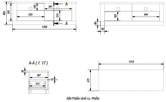 Home affaire Lowboard »RAVENNA«, im romantischen Landhausstil, Griffe aus Metall, Breite 132 cm