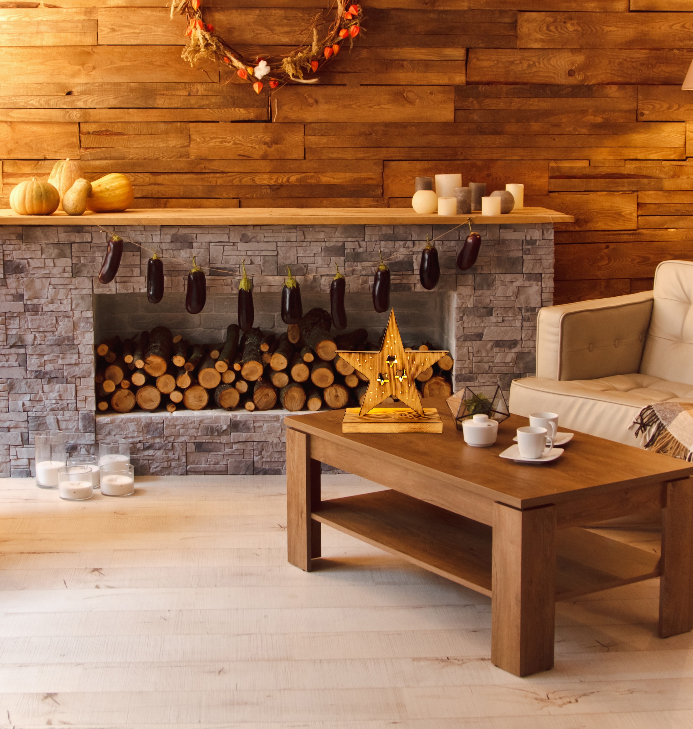 näve LED Dekoobjekt »LED-Holzstern H: 29cm, Weihnachtsdeko«, 1 flammig, Timerfunktion,warmweiß, Aussenbereich geeignet