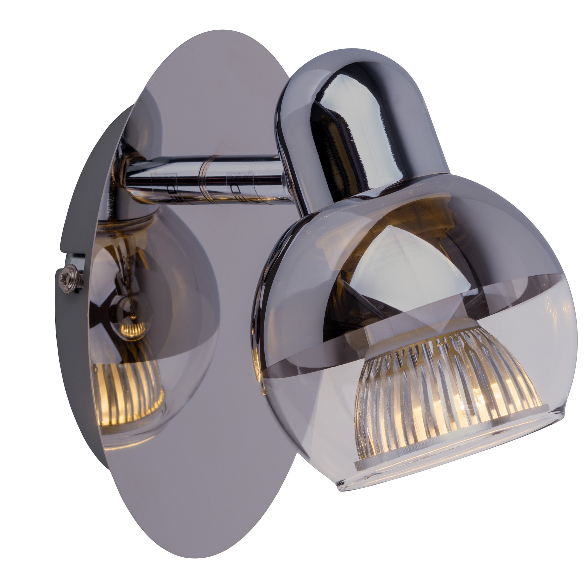 näve Wandstrahler »Boccia« GU10 1 Stk. Warmweiß 1flg. incl. LED GU10 6W, chrom, Glasschirm, verstellbarer Spot, D:14cm