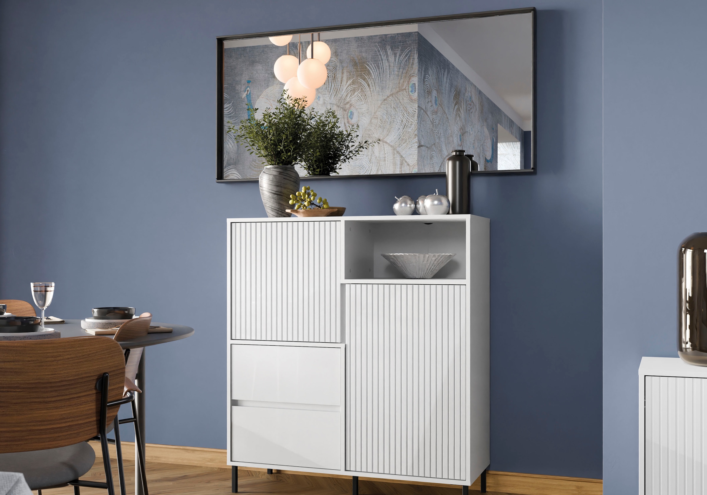 Home affaire Highboard »AVENALE« Highboard mit Metallfüßen, Höhe 105 cm, Soft Close, Fronten geriffelt