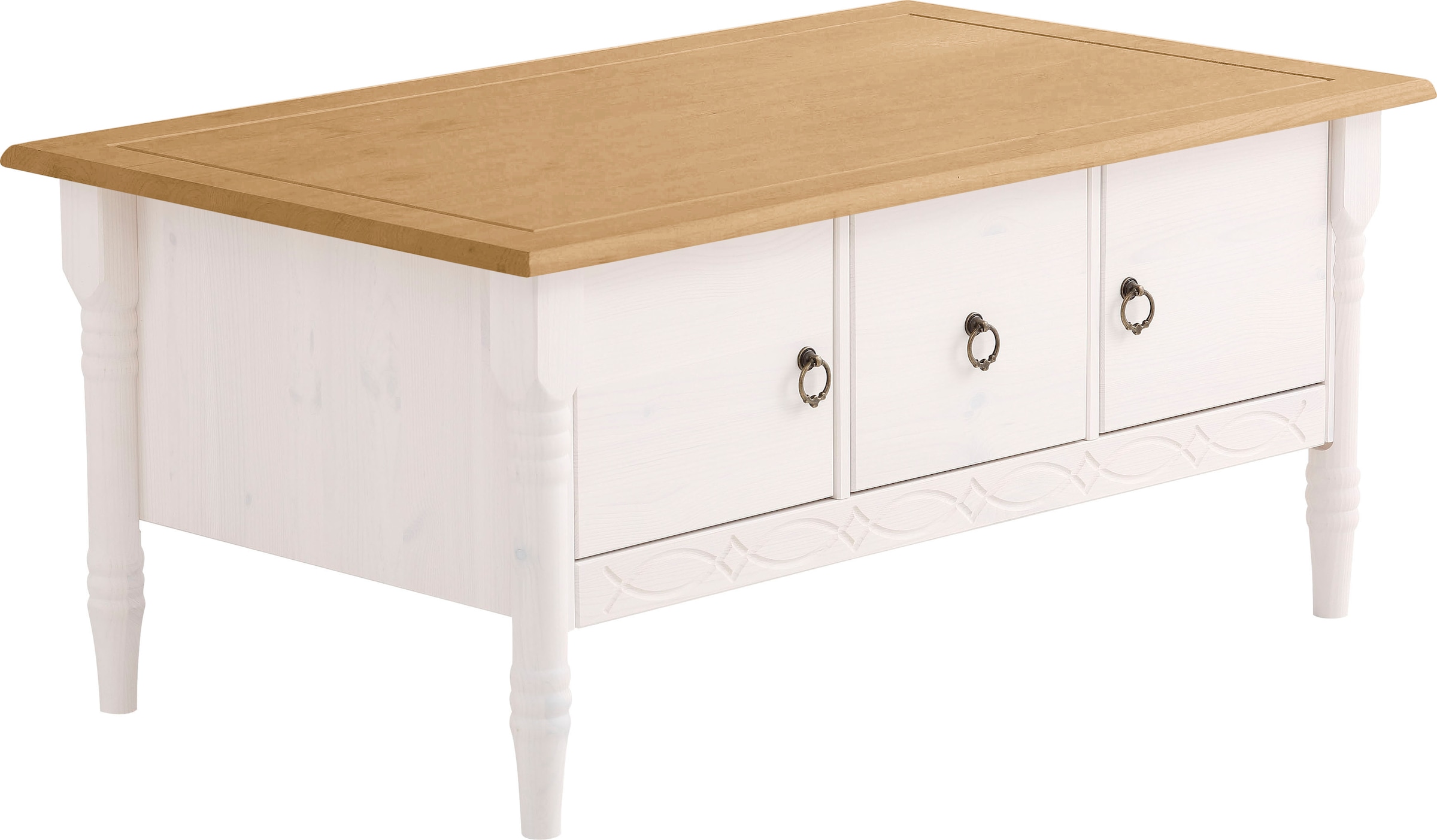 Home affaire Couchtisch »Indra«, aus massiver Kiefer, FSC®, mit Stauraum, dezentes Ornament