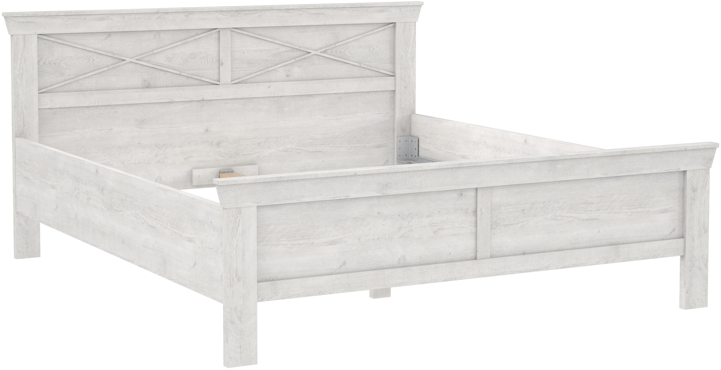 FORTE Bett »KASHMIR, Belastbarkeit 250 KG, dekoratives Kopfteil«, (Liegefläche 180 x 200 cm, B x H x T: ca. 191 x 99x 210 cm), Bett im Landhaustil, pflegeleicht, Dekor Pinie Weiß