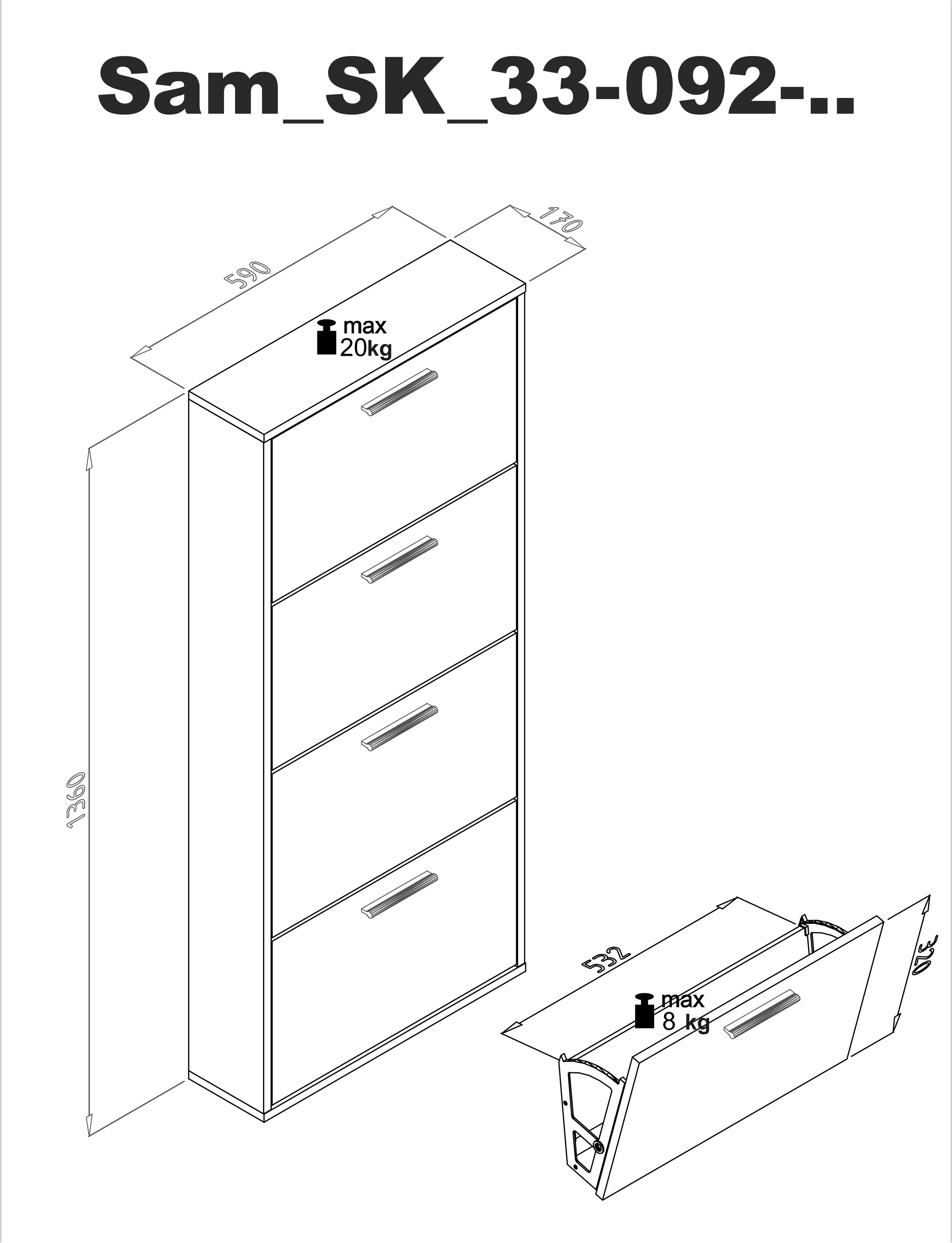 HBZ Schuhkipper »Sam Schuhkipper, Schuhschrank BxHxT 59x136x17 cm« 1 Stk. tlg. mit 4 Klappen