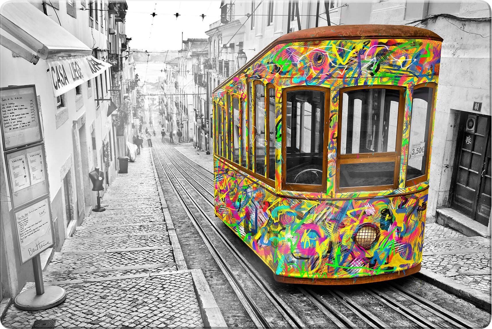 auf Maße »Tram Raten Glasbild 100/0,4/70 bestellen Wall-Art cm (B/T/H): in Lissabon«,