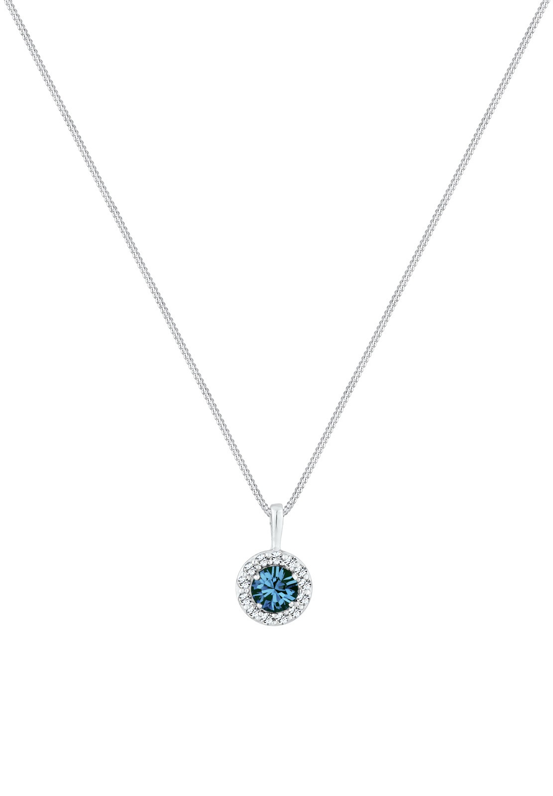 Elli Silberkette »Halskette Rund Solitär Glas Kristalle Blau 925 Sterling Silber«
