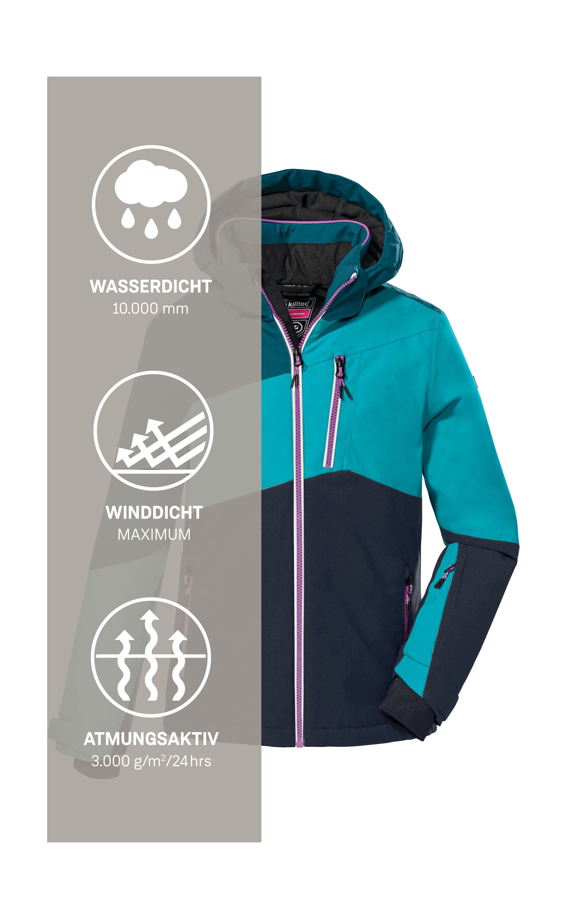Killtec Skijacke »KSW 166 GRLS SKI JCKT« Atmungsaktive, wasser- und winddichte Skijacke mit abnehmbarer Kapuze