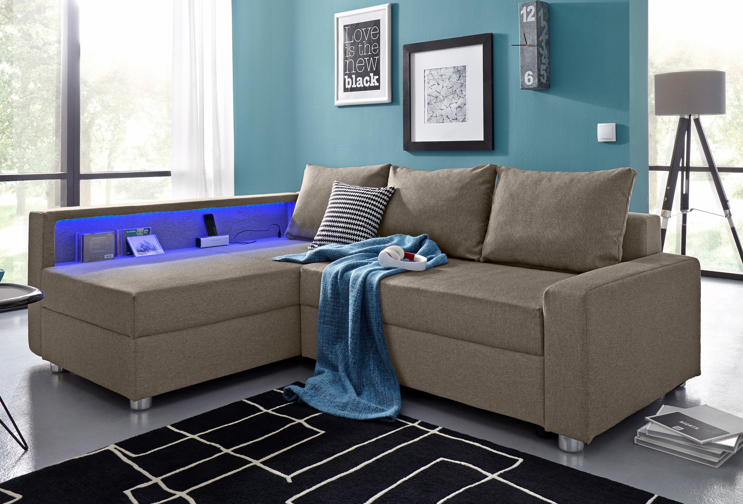 COLLECTION AB Ecksofa Relax, inklusive Bettfunktion, wahlweise mit RGB-LED-Beleuchtung