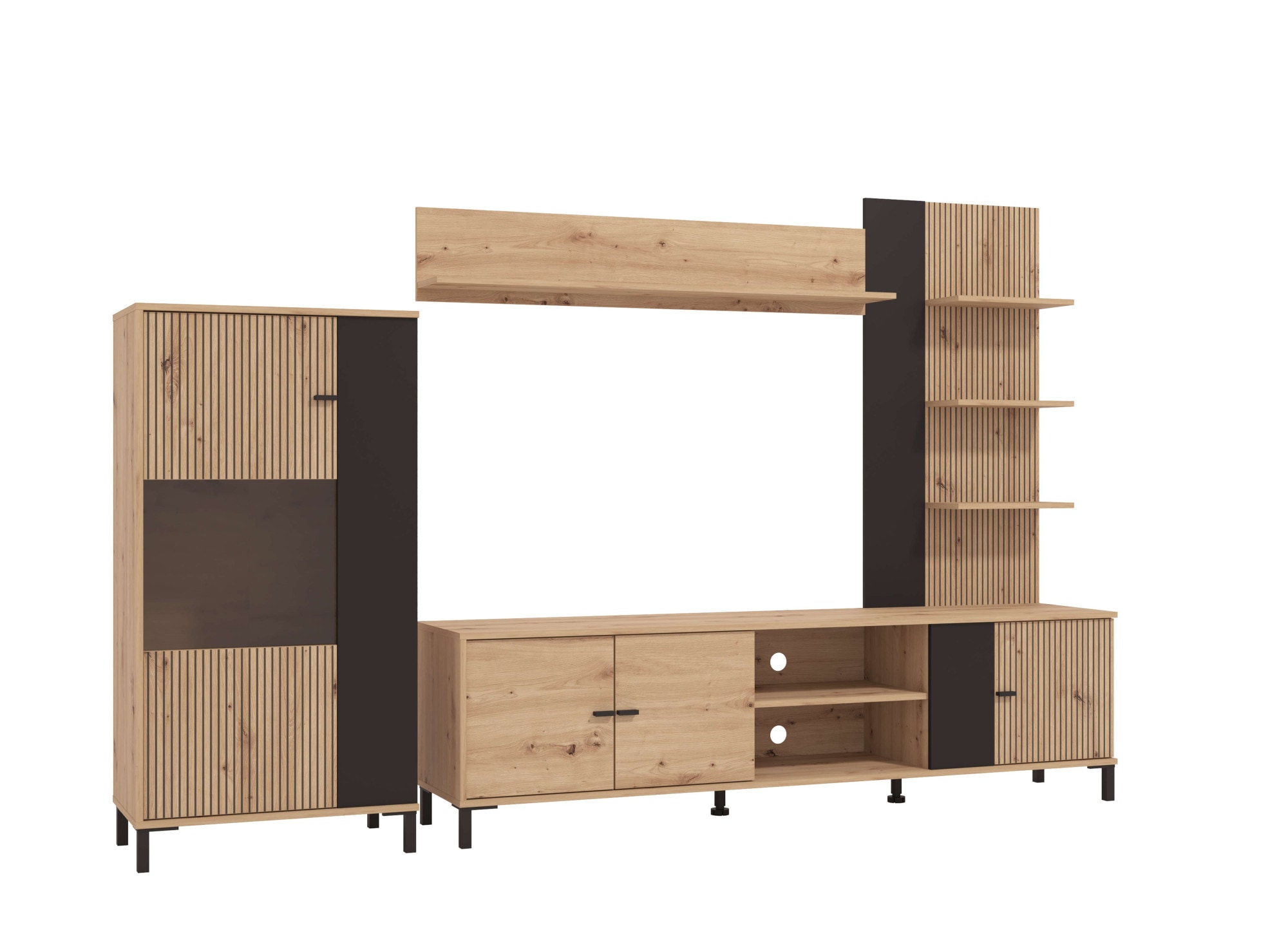 INOSIGN Wohnwand »Avignon, inkl. Highboard, TV-Board, Standregal und Wandregal«, (Komplett-Set, 4 St.), 263 cm, Trendfarben, mit dekorativen schwarzen Streifen, TV bis 58'