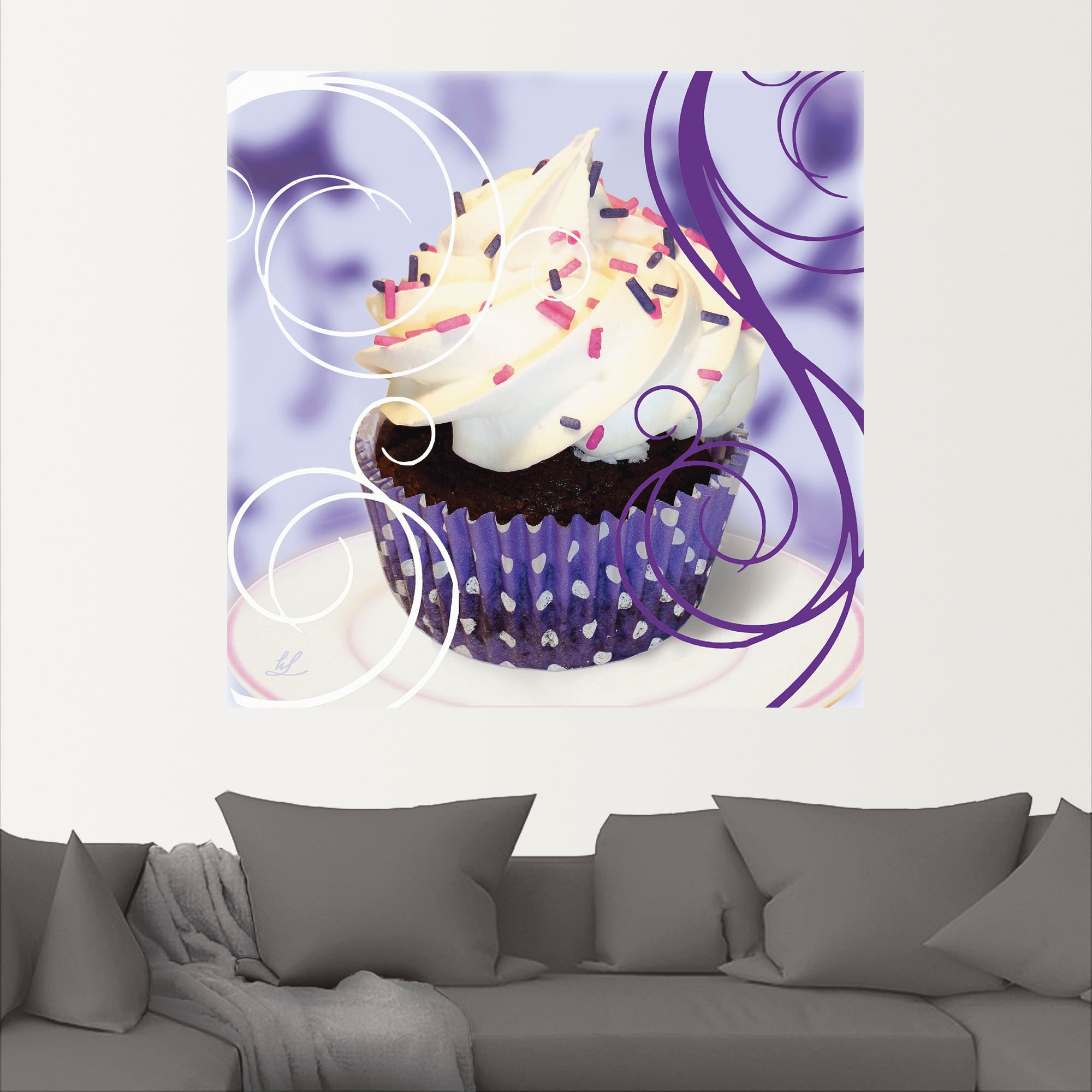 Artland Wandbild »Cupcake auf violett - Kuchen«, Süßspeisen, (1 St.), als Poster, Wandaufkleber in verschied. Größen
