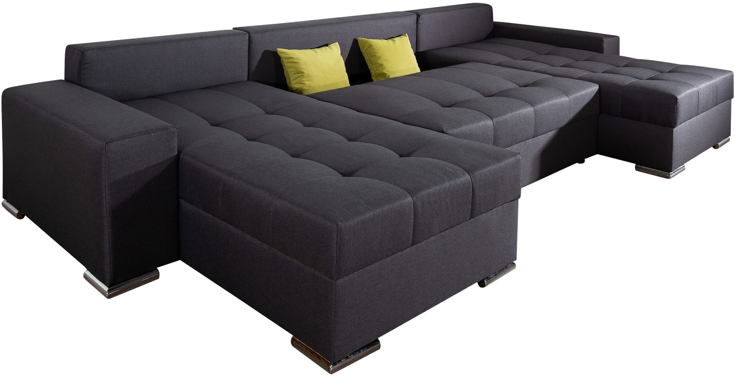 COLLECTION AB Wohnlandschaft »XL-Josy U-Form, Breite 313 cm, Flachgewebe, Struktur, Kunstleder«, inkl. Bettfunktion, Bettkasten, mit 4 gleich großen Rückenkissen
