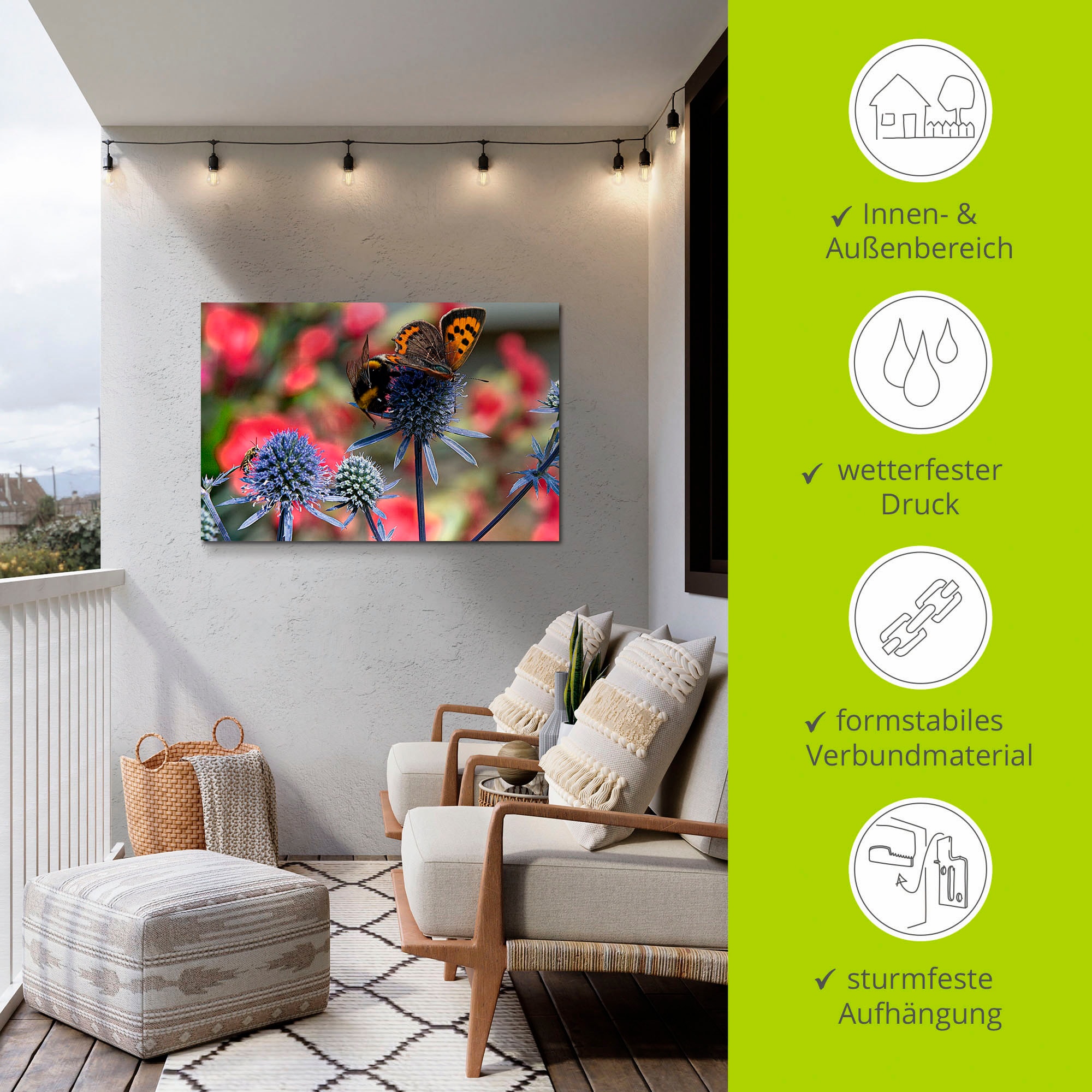 Artland Wandbild »Kleiner Feuerfalter und Hummel«, Insekten, (1 St.), als Alubild, Outdoorbild, Leinwandbild, Wandaufkleber, versch. Größen