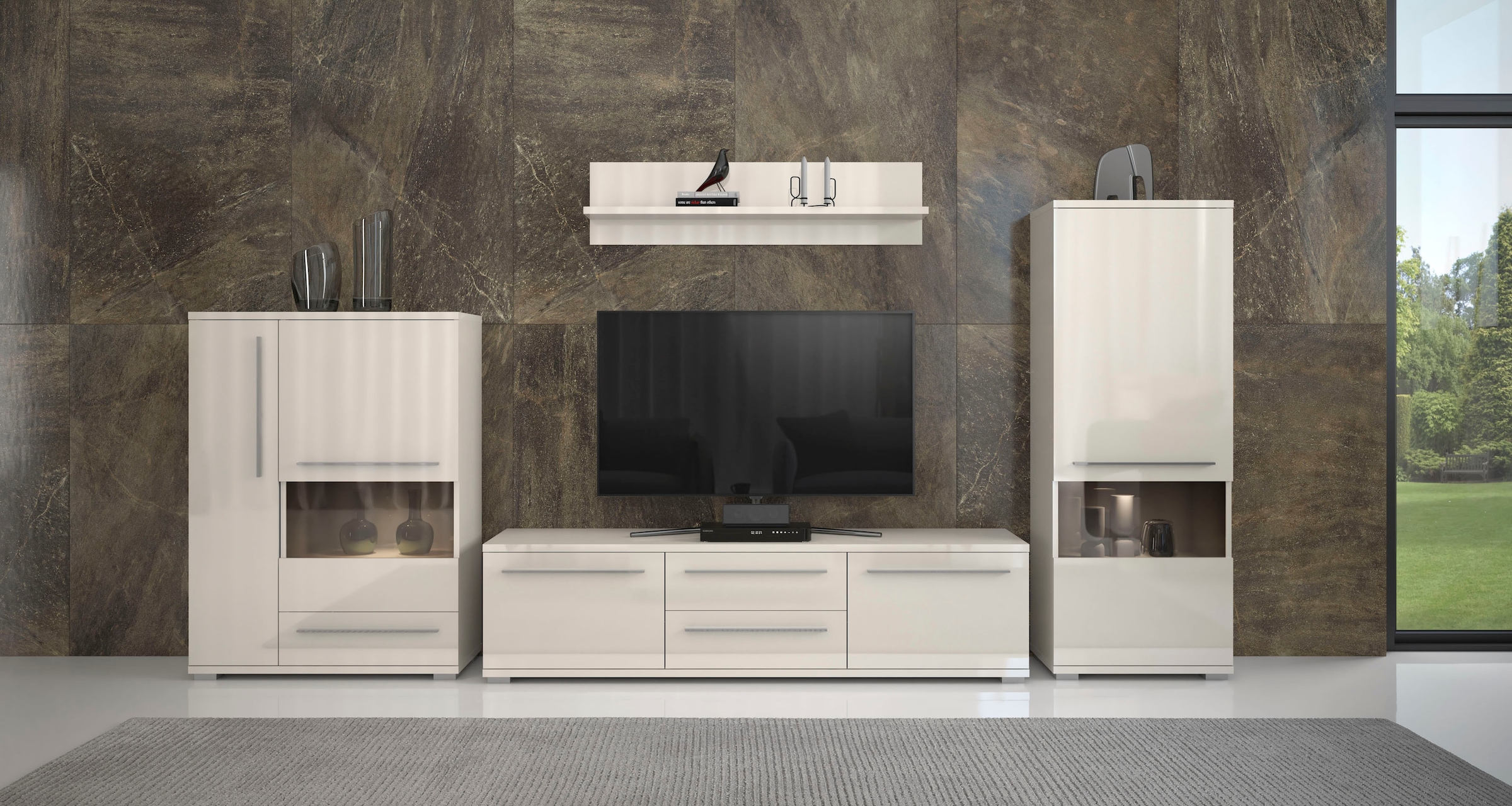Places of Style Vitrine »Piano«, UV lackiert, Soft-Close Funktion