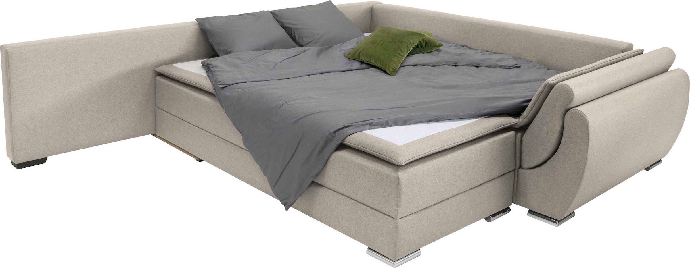 INOSIGN Ecksofa »Göteborg«, mit Boxspring-Bettfunktion und Bettkasten, Dauerschlaffunktion, Topper