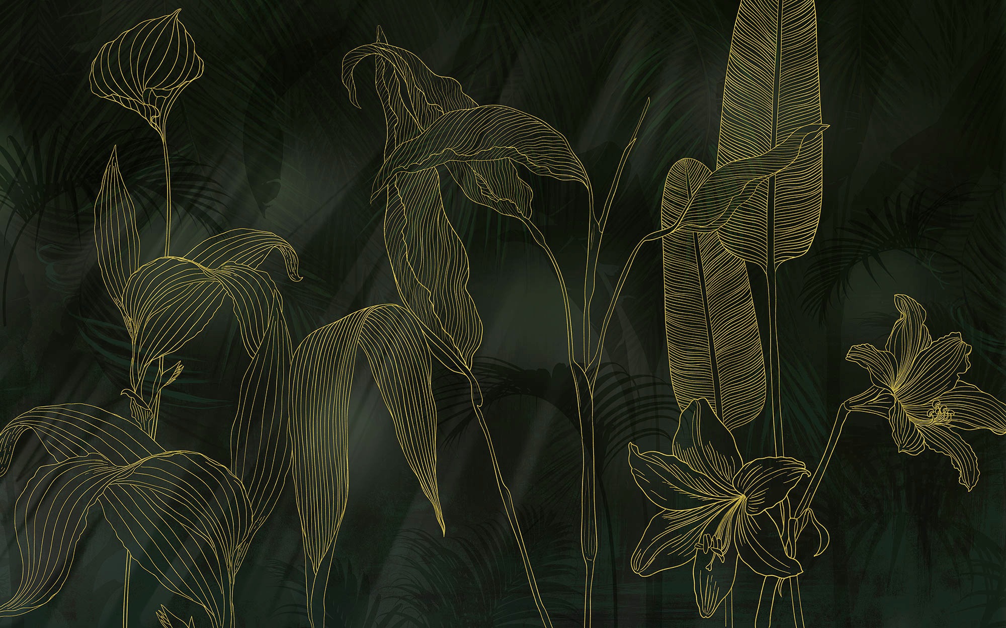 Komar Fototapete »Digitaldruck Vlies - Darkest Green - Größe 400 x 250 cm«, bedruckt-floral-geblümt-gemustert-tropisch, Wohnzimmer, Schlafzimmer