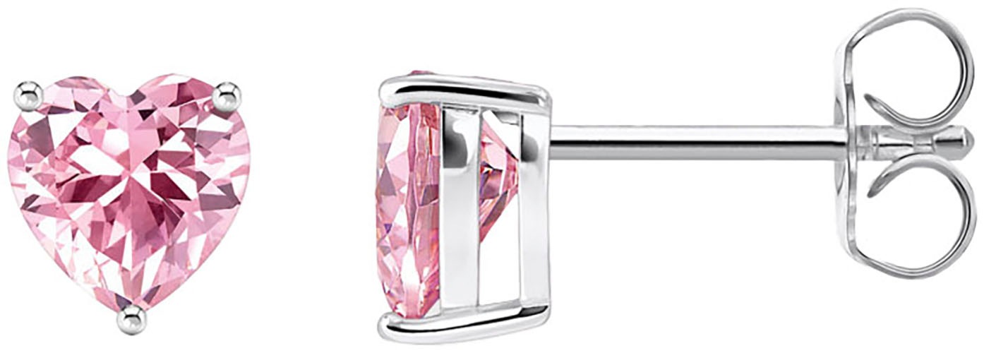 THOMAS SABO Women's Sterling Silver Pink Heart Zirconia Stud Earrings H2306-051-9