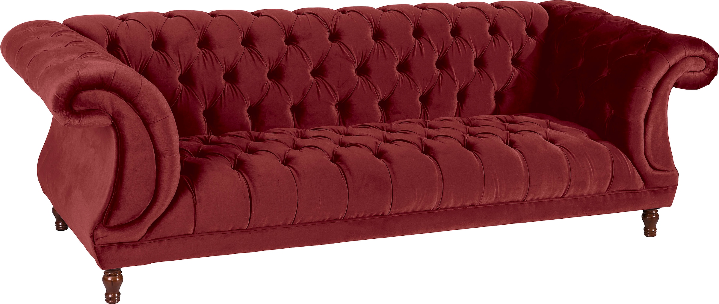 Max Winzer® Chesterfield-Sofa »Isabelle«, Knopfheftung & gedrechselten Füßen in Buche Nussbaum, Breite 260 cm