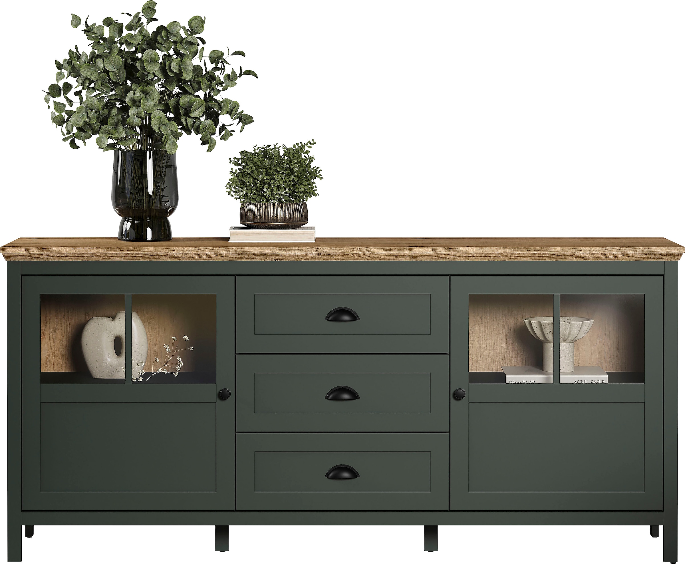 Home affaire Sideboard »Vienna« 1 Stk. tlg. Kommode im Landhausstil - Beleuchtung, Glastüren - B/T/H 185/45/86 cm