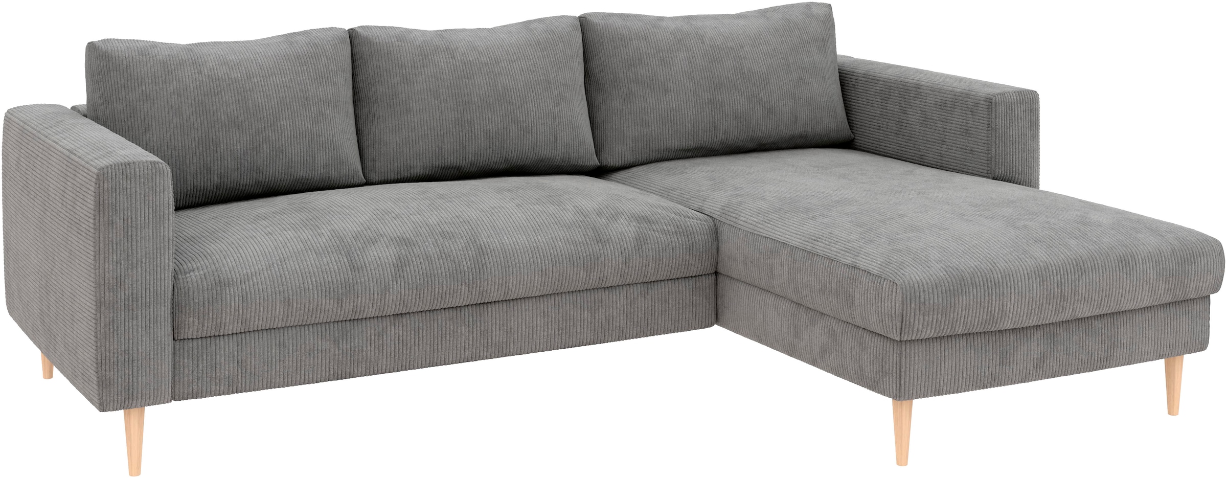 TRENDMANUFAKTUR Ecksofa »Amazing, wahlw. mit Schlaffunktion & Bettkasten, Fuß Buche lackiert« Recamiere beidseitig montierbar, Sofa in L-Form, 232 cm
