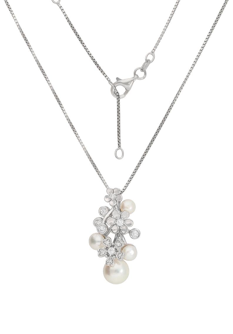 Firetti Kette mit Anhänger »Schmuck Geschenk, rhodiniert, Blüten, Venezianerkettengliederung« mit Zirkonia und Süßwasserzuchtperlen